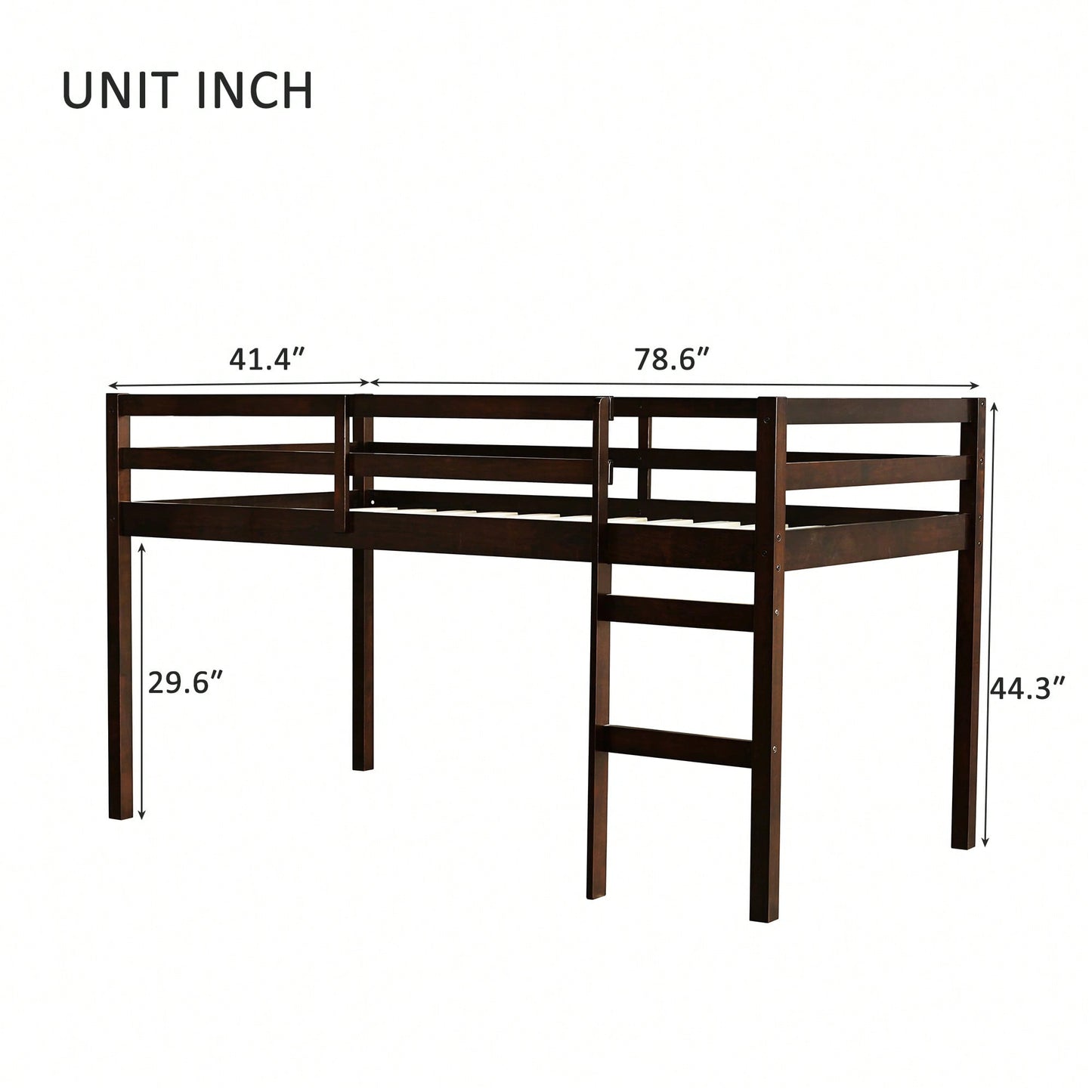 Solid Wood Twin Loft Bed With Ladder And Reinforced Slats In Grey Finish