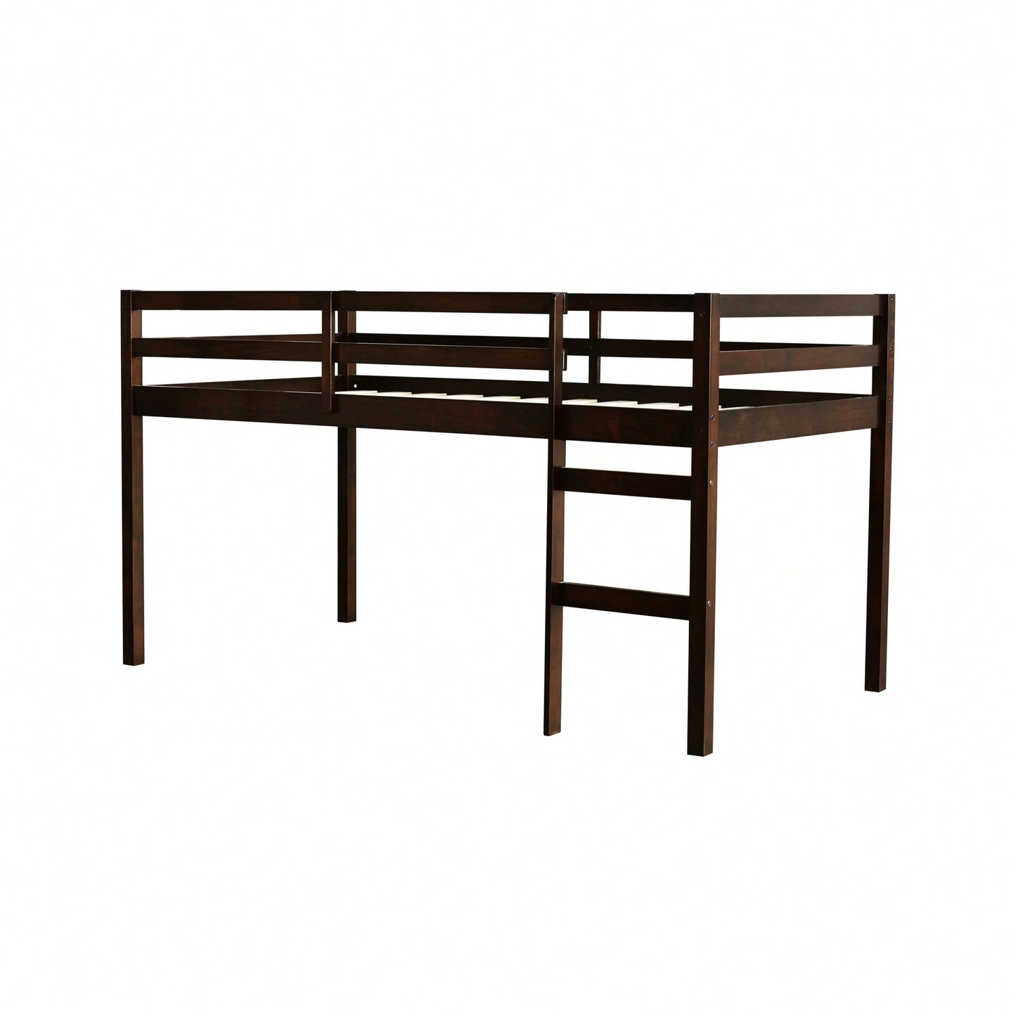 Solid Wood Twin Loft Bed With Ladder And Reinforced Slats In Grey Finish