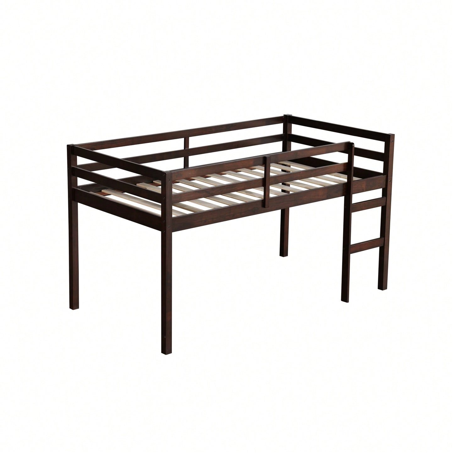 Solid Wood Twin Loft Bed With Ladder And Reinforced Slats In Grey Finish