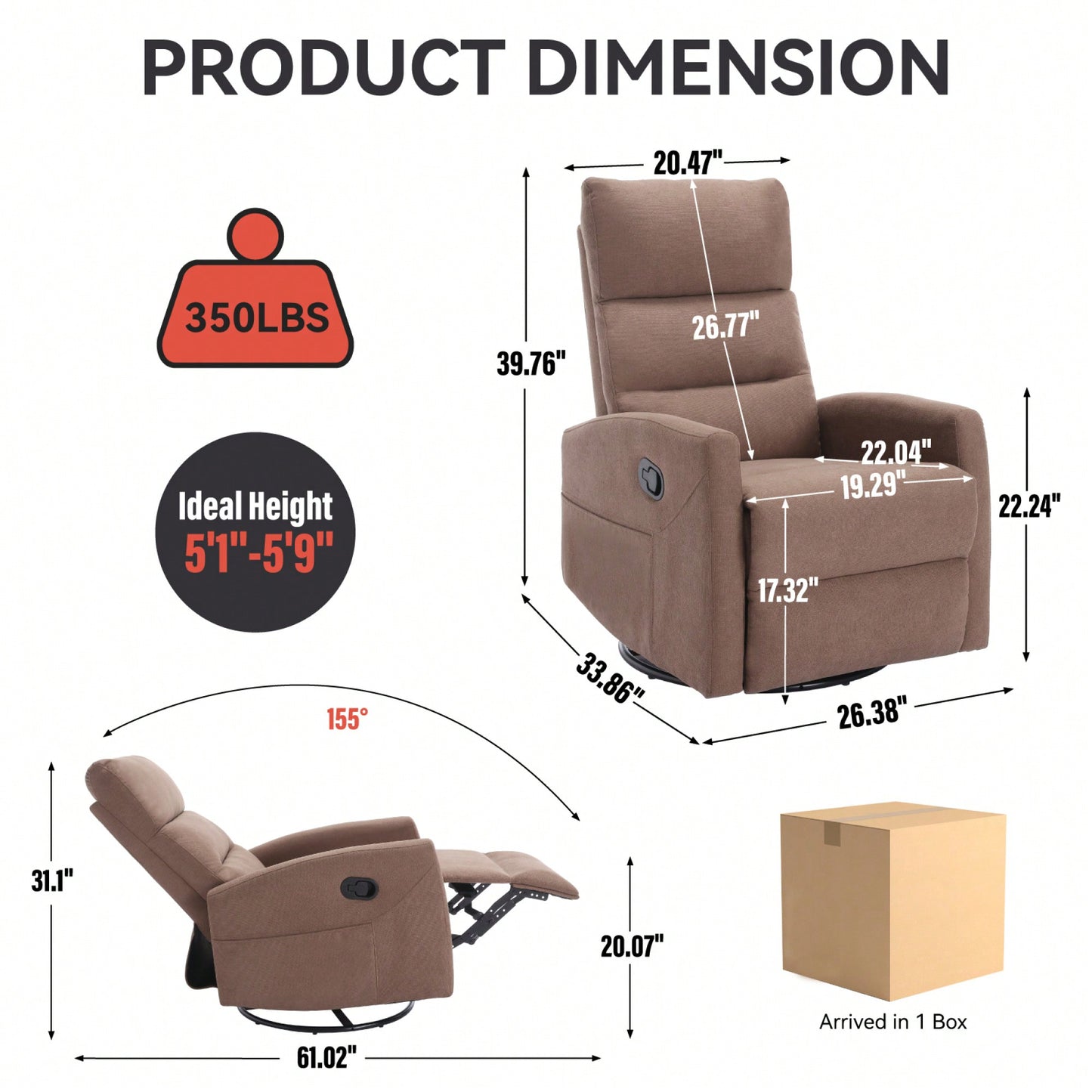 Fabric Manual Recliner Chair With Rocker And Swivel For Living Room Comfort Yellow