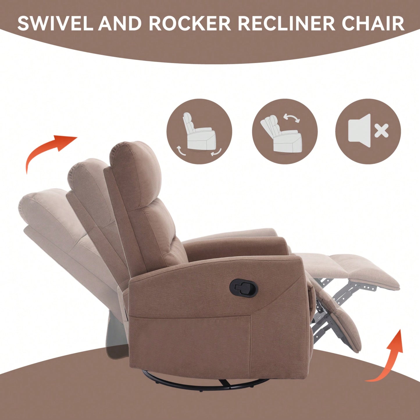 Fabric Manual Recliner Chair With Rocker And Swivel For Living Room Comfort Yellow