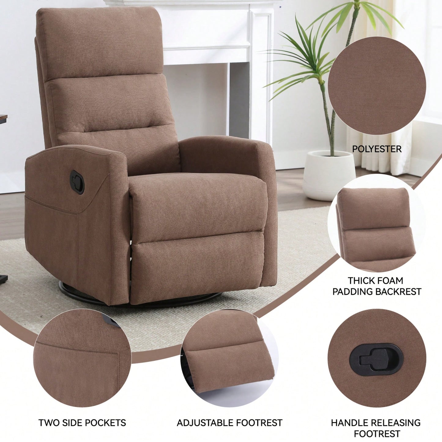 Fabric Manual Recliner Chair With Rocker And Swivel For Living Room Comfort Yellow