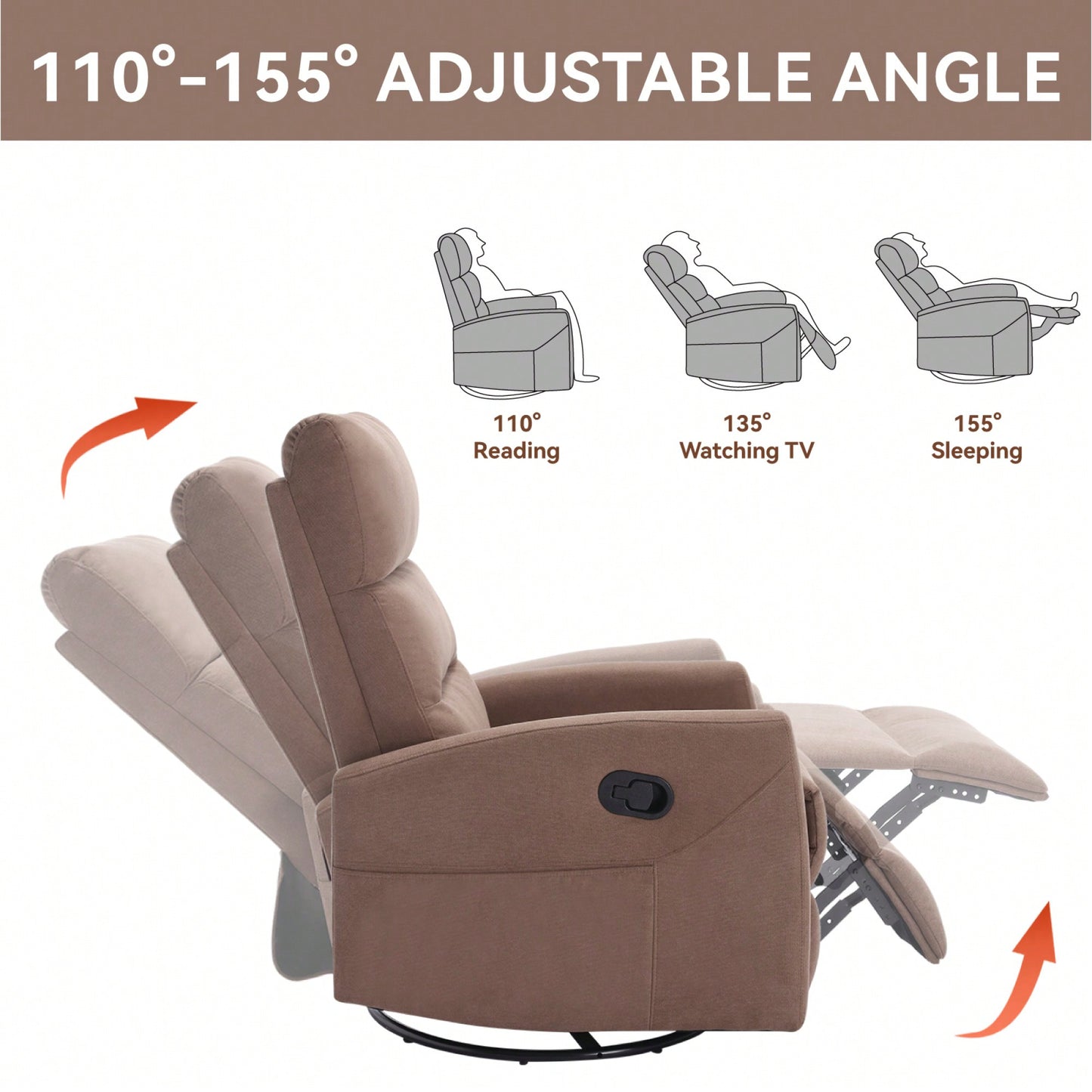 Fabric Manual Recliner Chair With Rocker And Swivel For Living Room Comfort Yellow