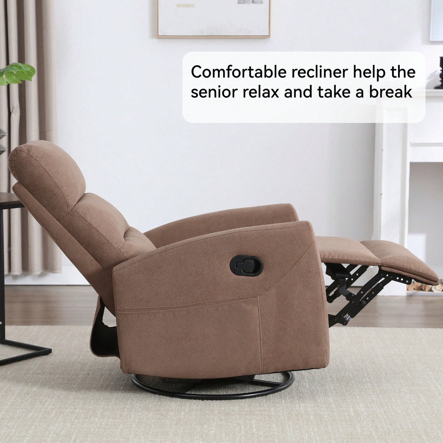 Fabric Manual Recliner Chair With Rocker And Swivel For Living Room Comfort Yellow