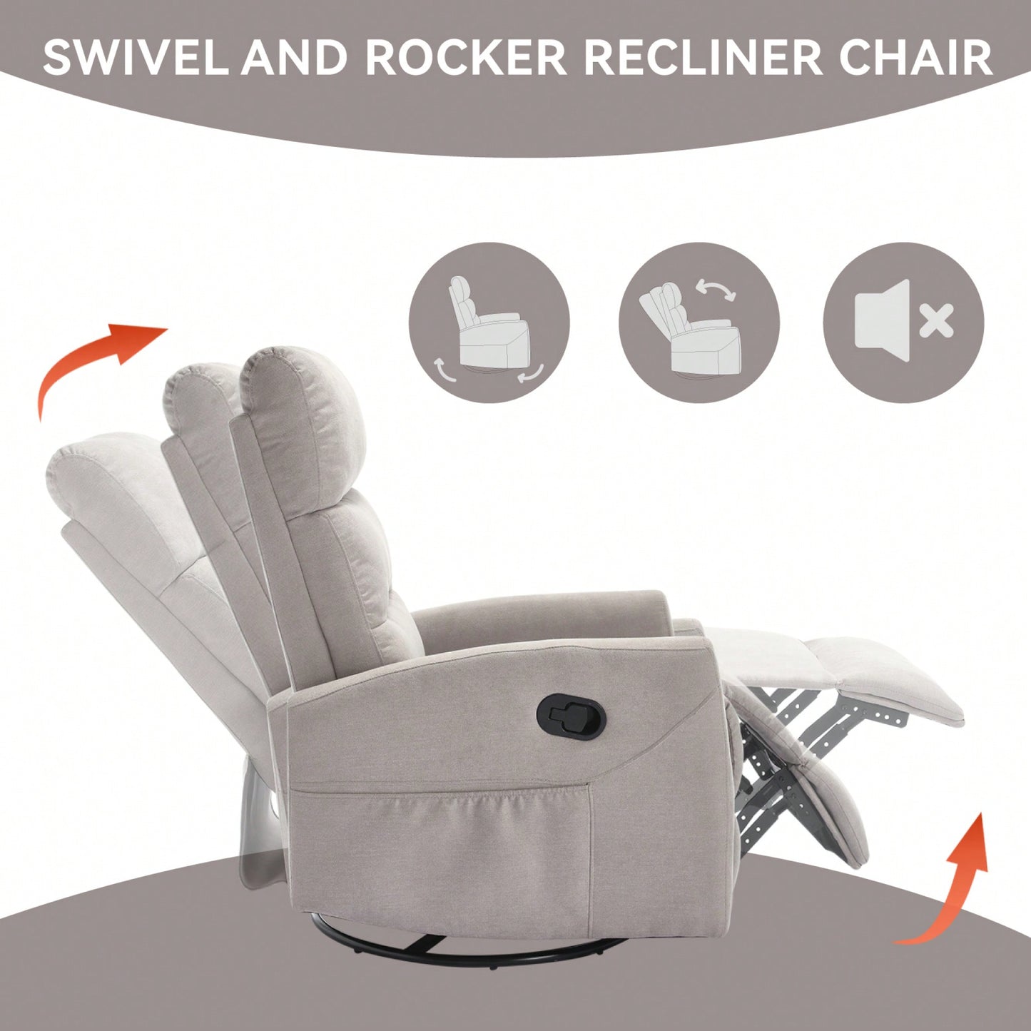 Fabric Manual Recliner Chair With Rocker And Swivel For Living Room Comfort Yellow