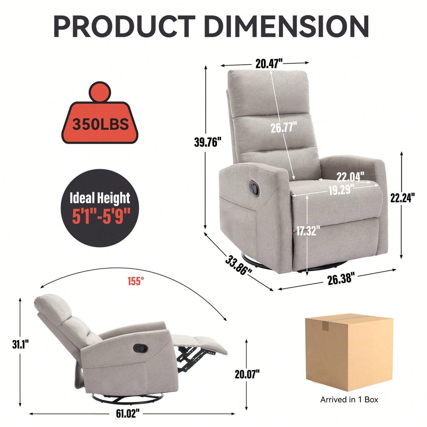Fabric Manual Recliner Chair With Rocker And Swivel For Living Room Comfort Yellow