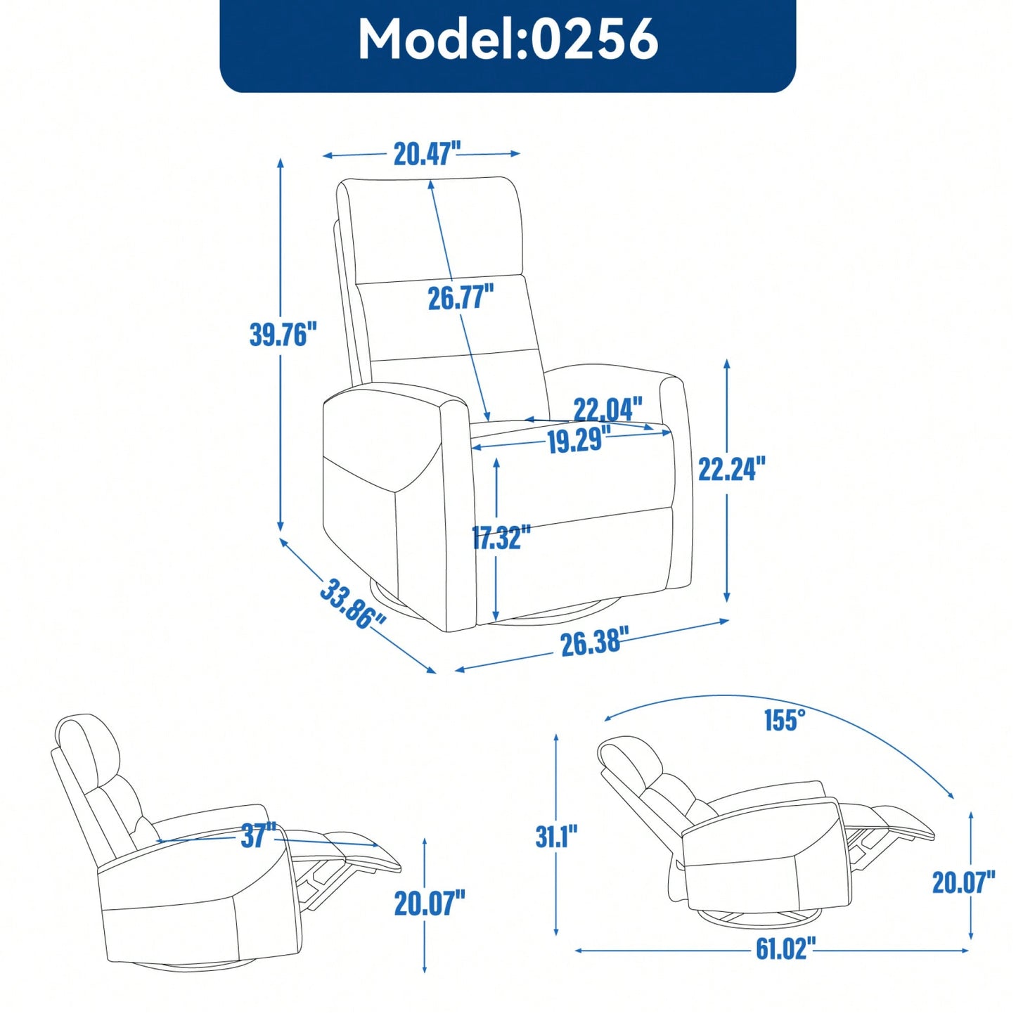 Fabric Manual Recliner Chair With Rocker And Swivel For Living Room Comfort Yellow