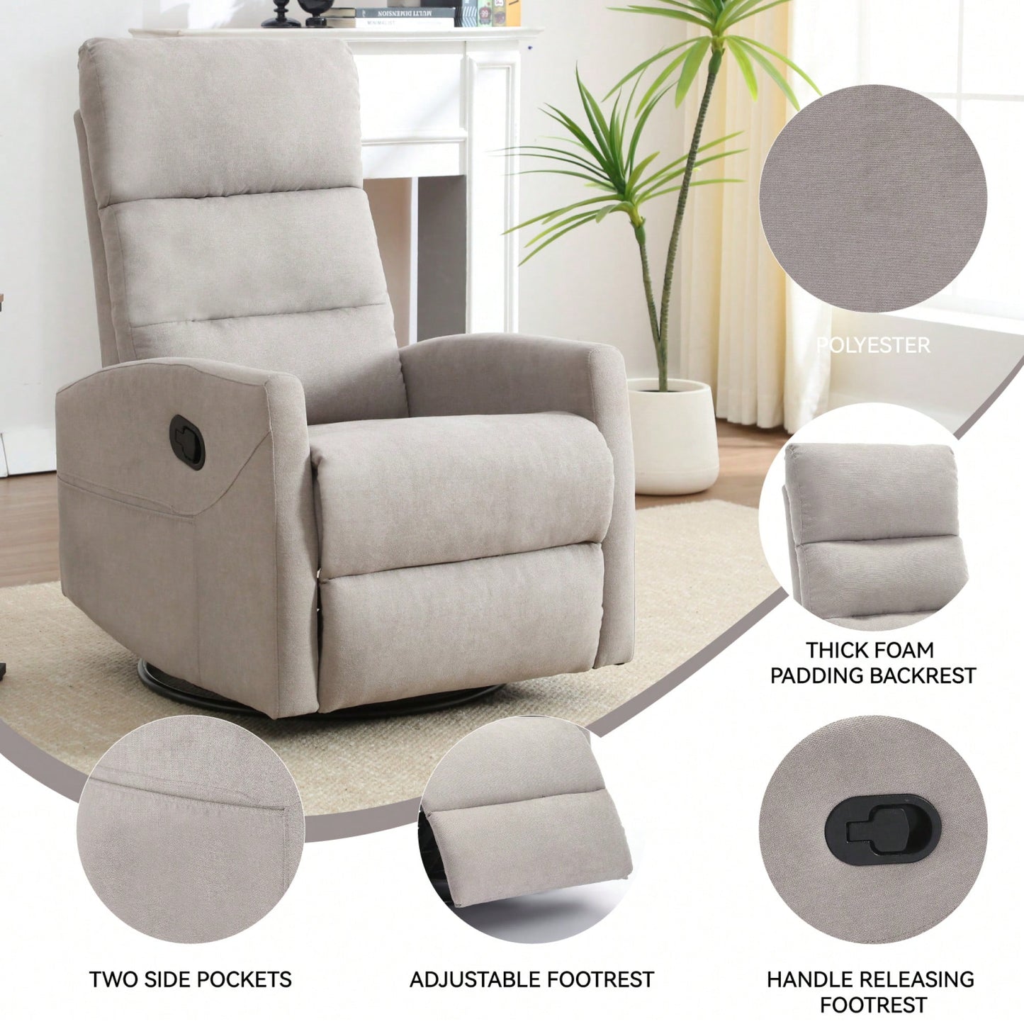 Fabric Manual Recliner Chair With Rocker And Swivel For Living Room Comfort Yellow