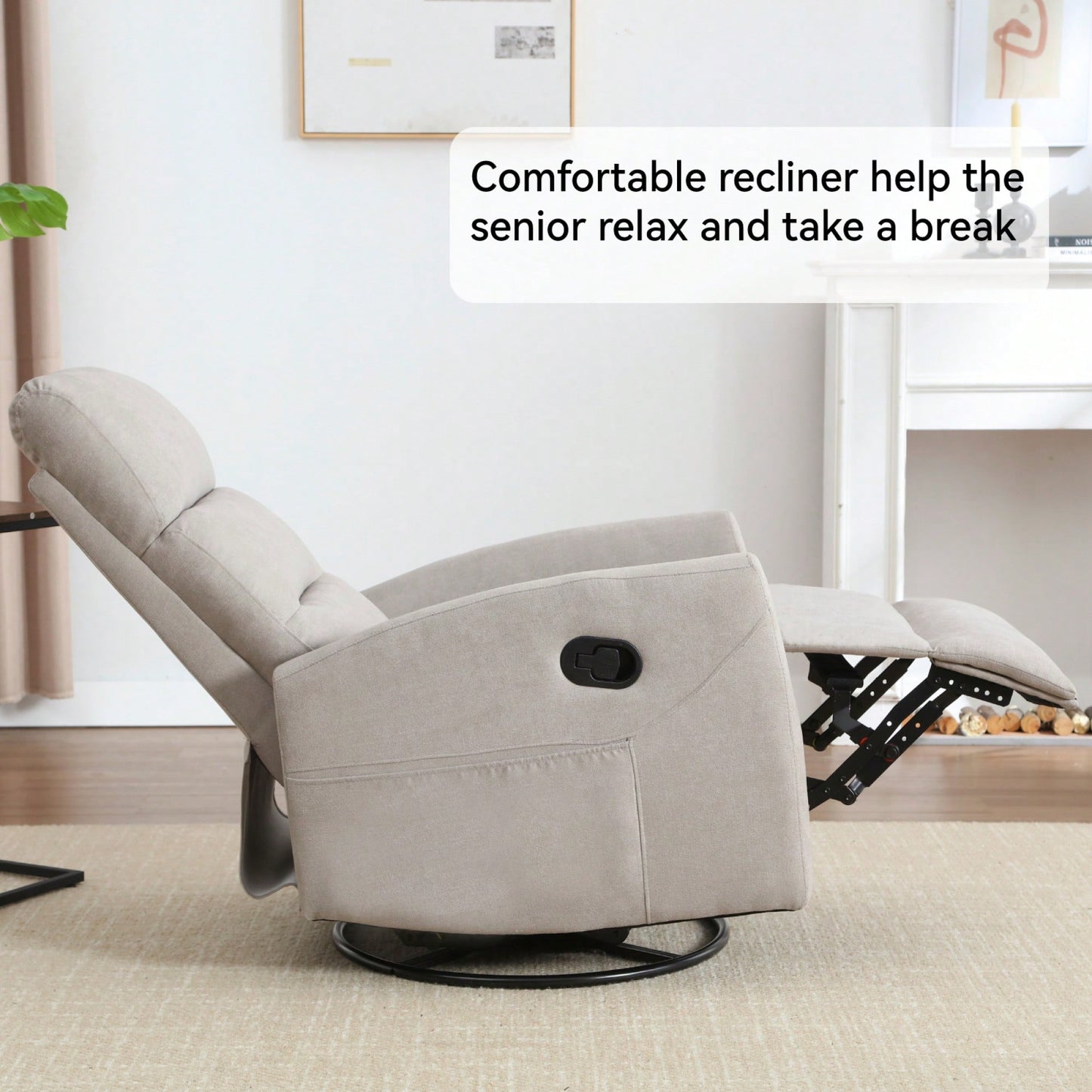 Fabric Manual Recliner Chair With Rocker And Swivel For Living Room Comfort Yellow