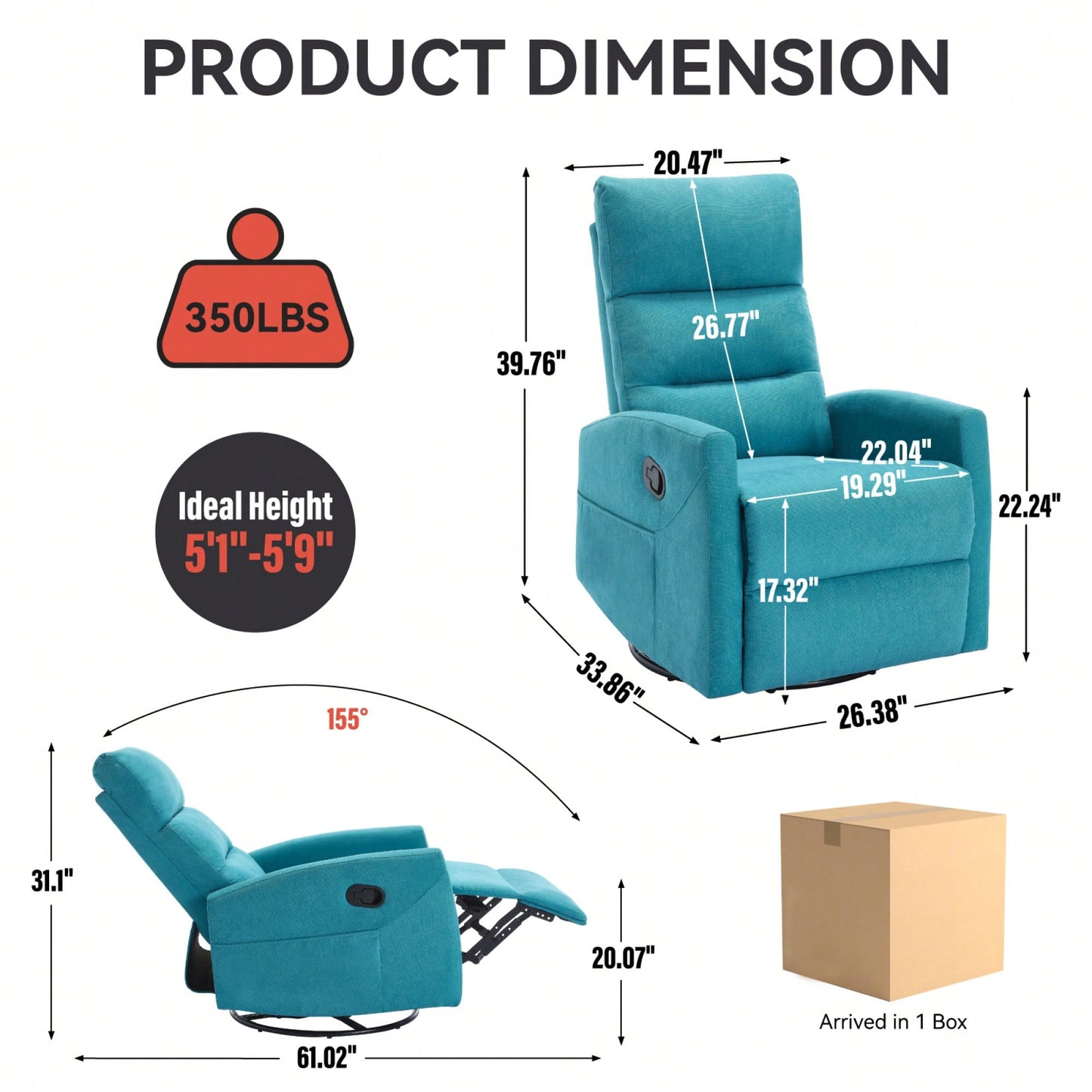 Fabric Manual Recliner Chair With Rocker And Swivel For Living Room Comfort Yellow