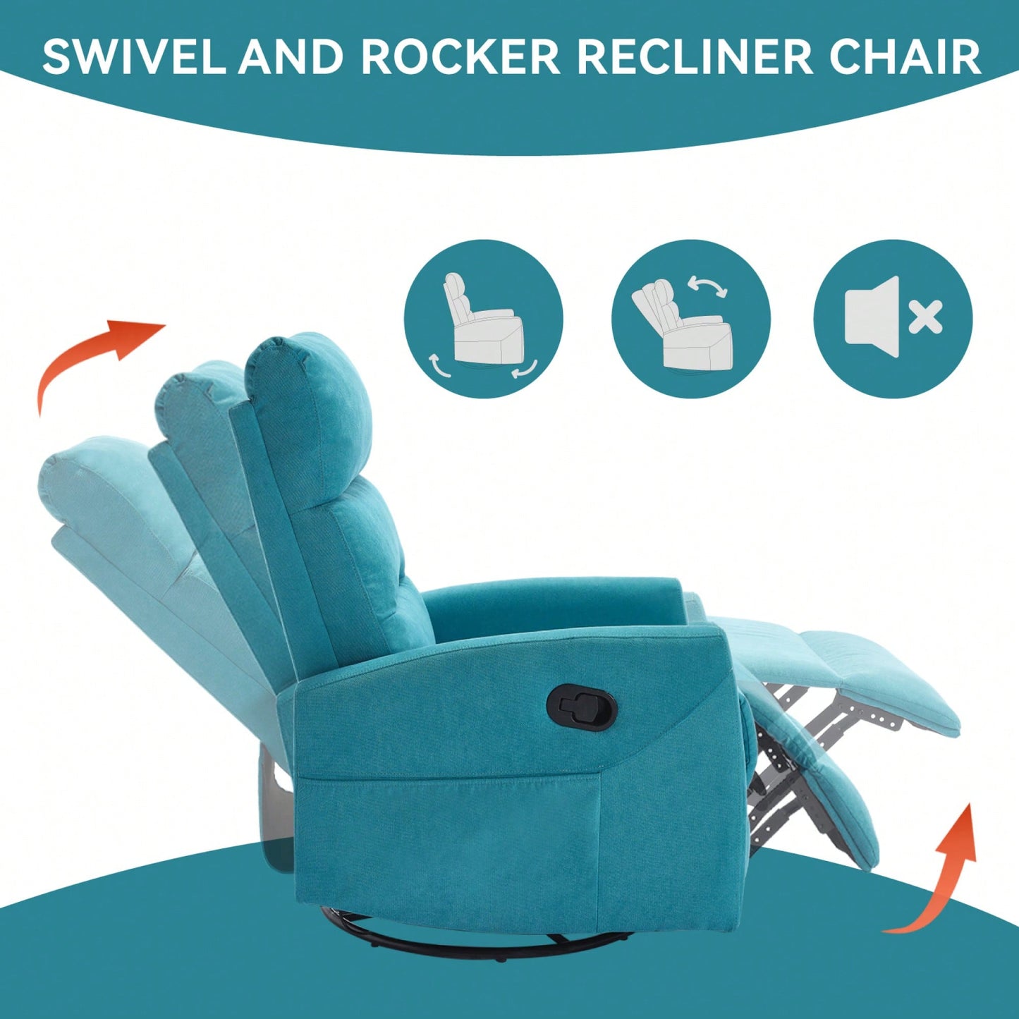 Fabric Manual Recliner Chair With Rocker And Swivel For Living Room Comfort Yellow