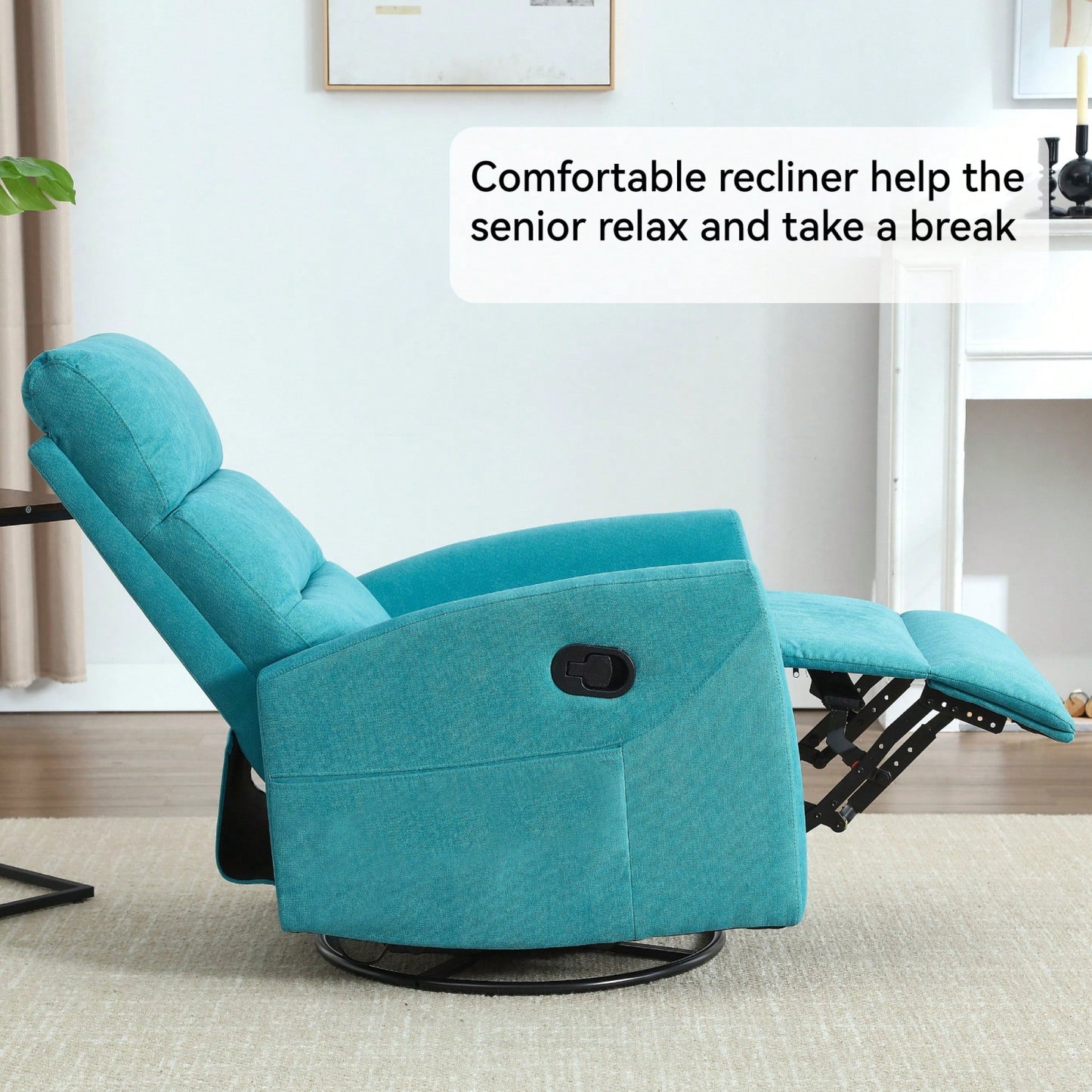 Fabric Manual Recliner Chair With Rocker And Swivel For Living Room Comfort Yellow