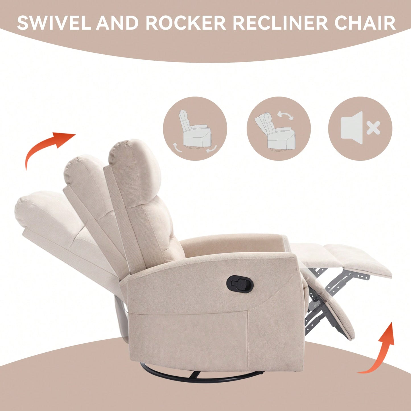 Fabric Manual Recliner Chair With Rocker And Swivel For Living Room Comfort Yellow