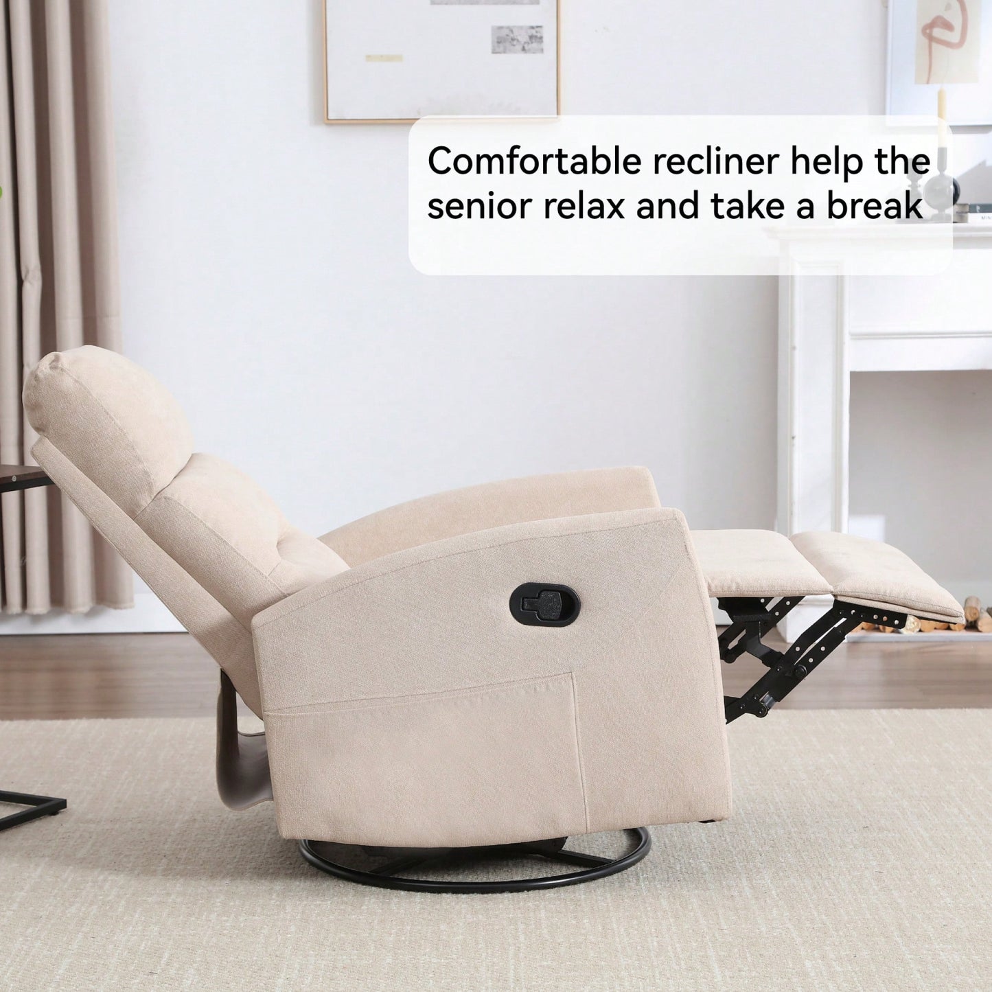 Fabric Manual Recliner Chair With Rocker And Swivel For Living Room Comfort Yellow