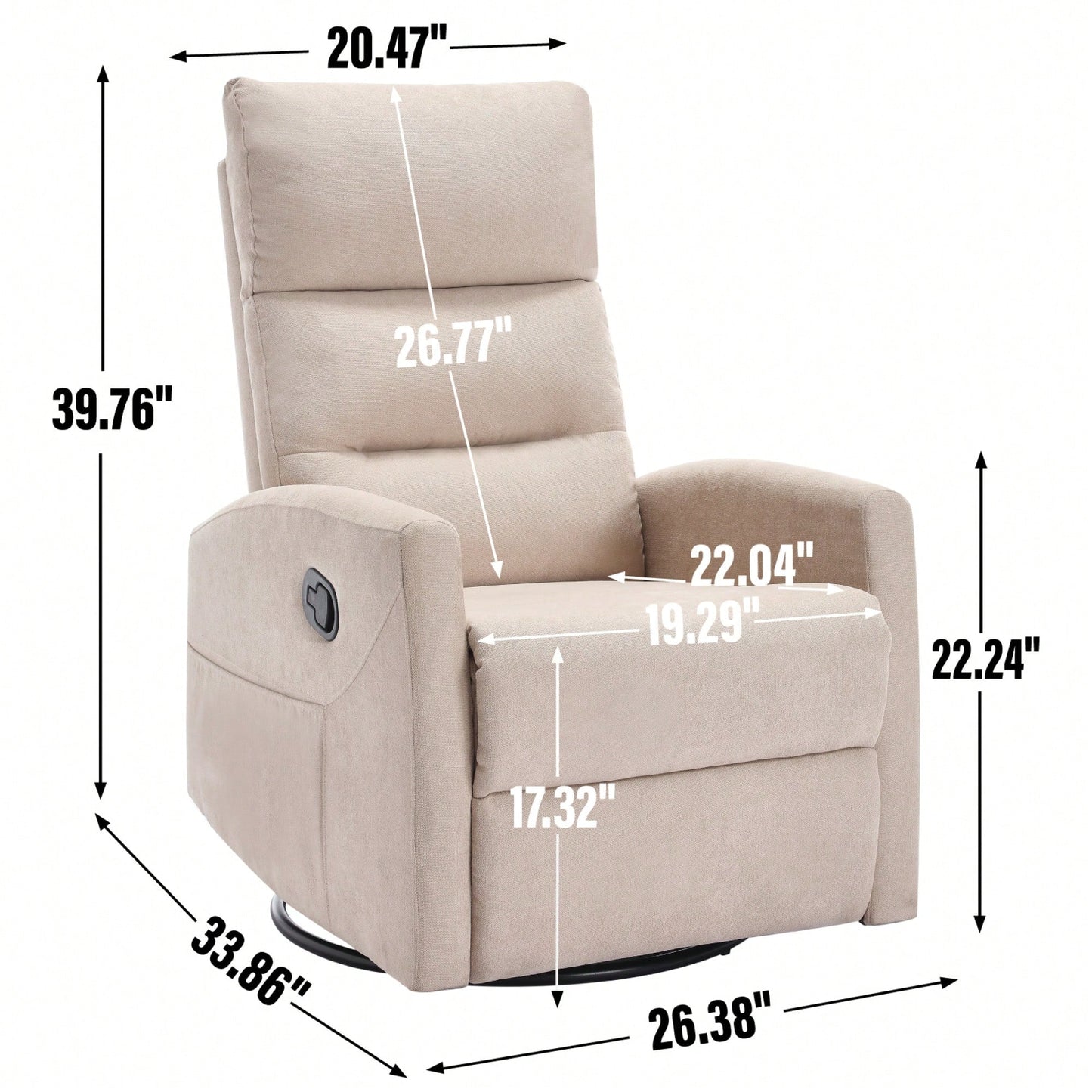 Fabric Manual Recliner Chair With Rocker And Swivel For Living Room Comfort Yellow