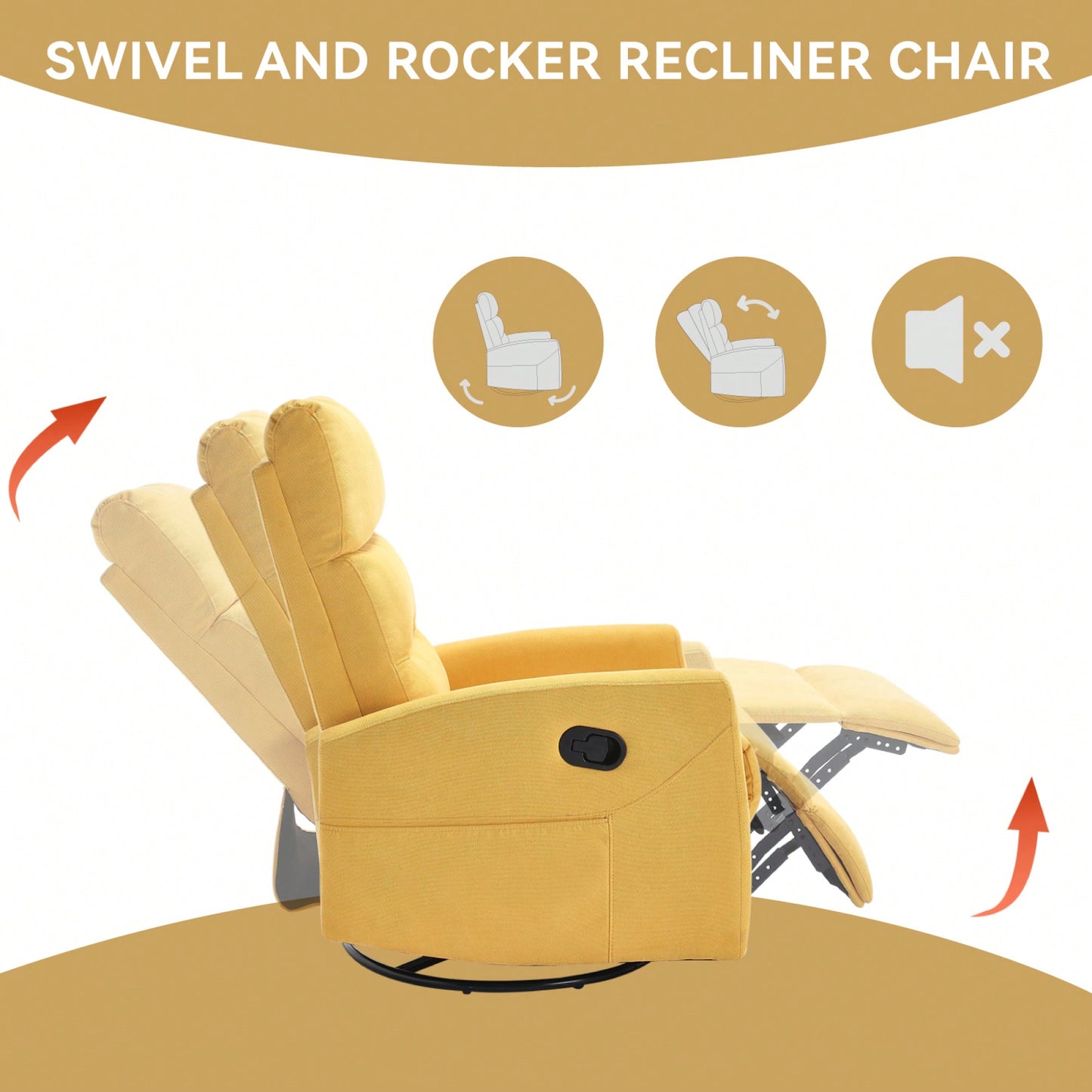 Fabric Manual Recliner Chair With Rocker And Swivel For Living Room Comfort Yellow
