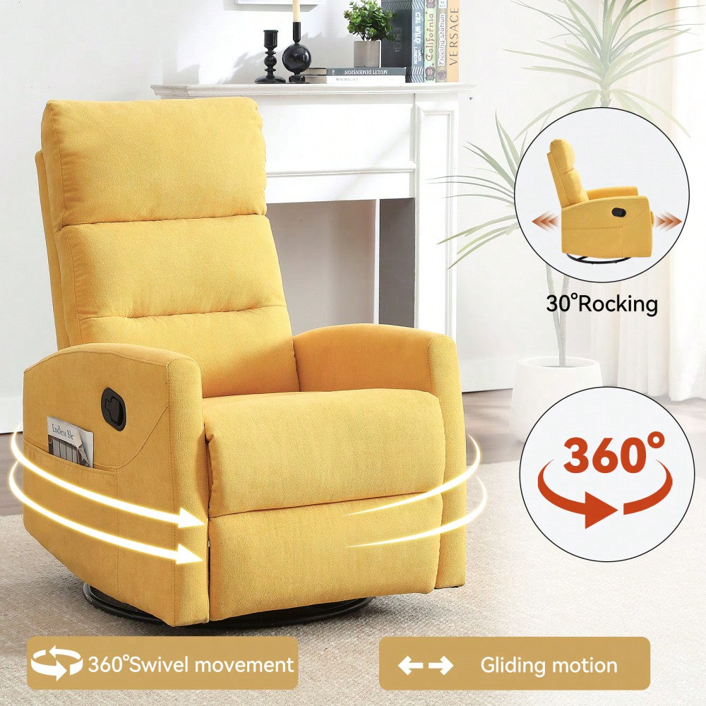 Fabric Manual Recliner Chair With Rocker And Swivel For Living Room Comfort Yellow