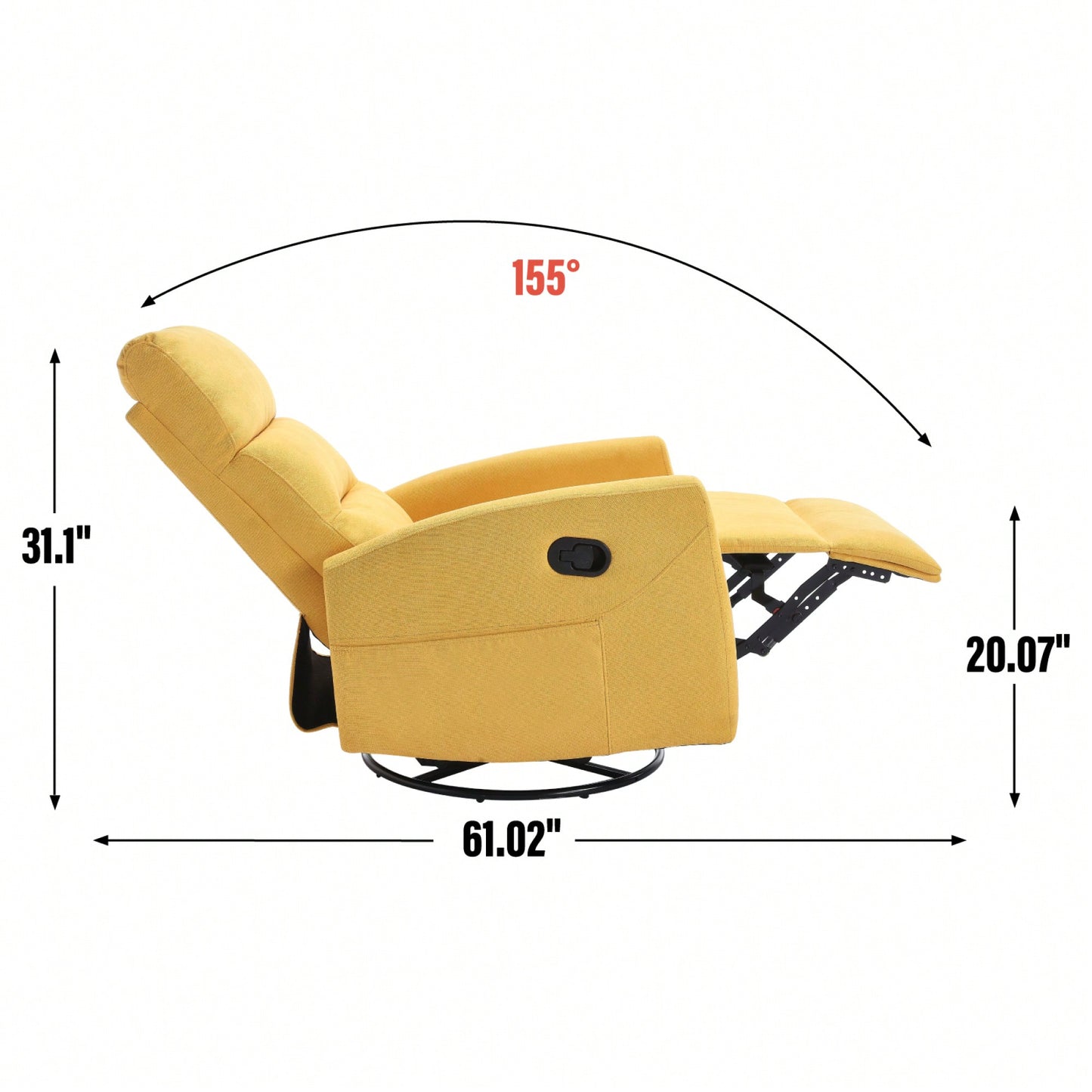 Fabric Manual Recliner Chair With Rocker And Swivel For Living Room Comfort Yellow