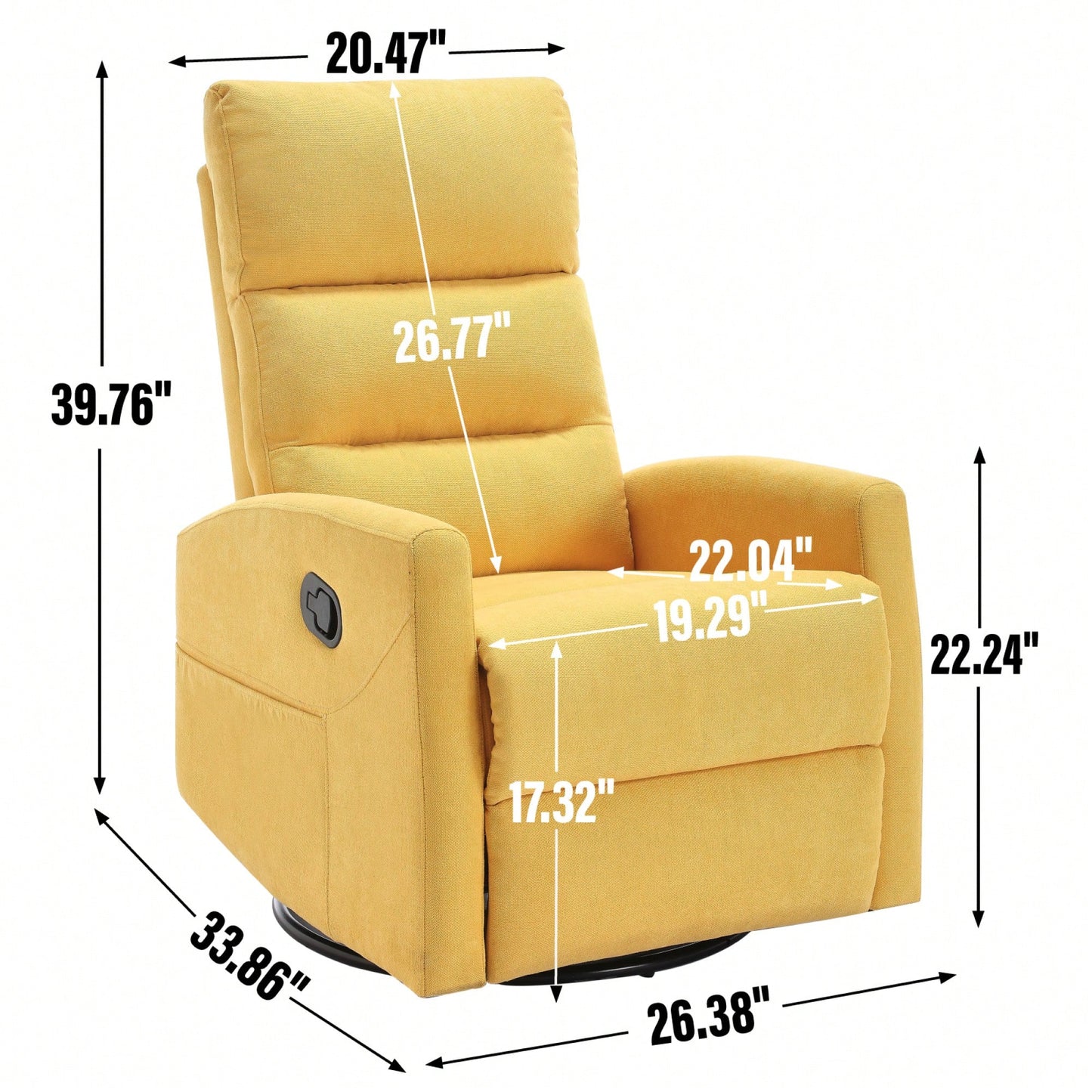 Fabric Manual Recliner Chair With Rocker And Swivel For Living Room Comfort Yellow
