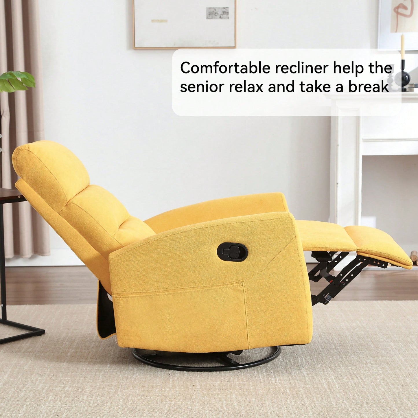 Fabric Manual Recliner Chair With Rocker And Swivel For Living Room Comfort Yellow