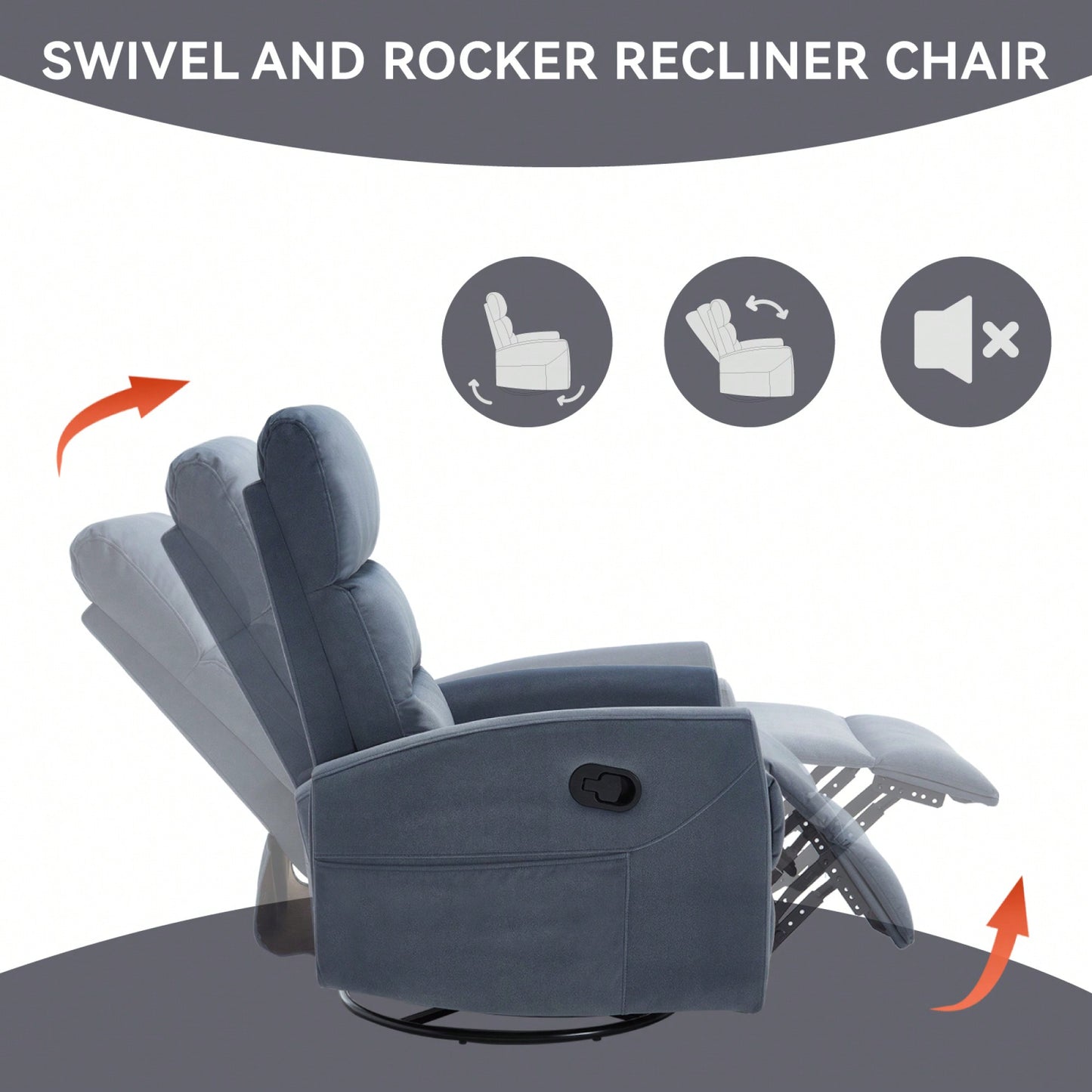 Fabric Manual Recliner Chair With Rocker And Swivel For Living Room Comfort Yellow