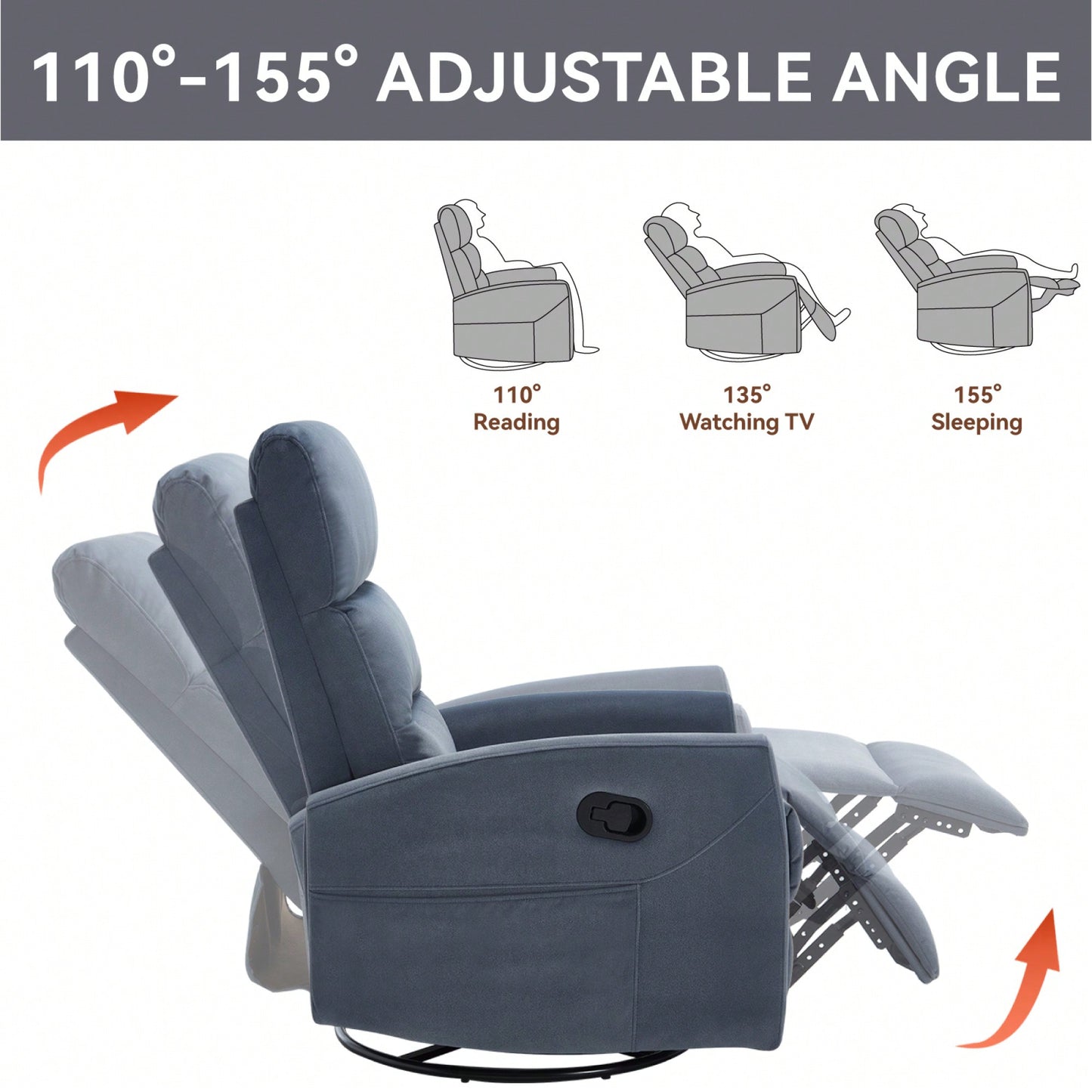 Fabric Manual Recliner Chair With Rocker And Swivel For Living Room Comfort Yellow