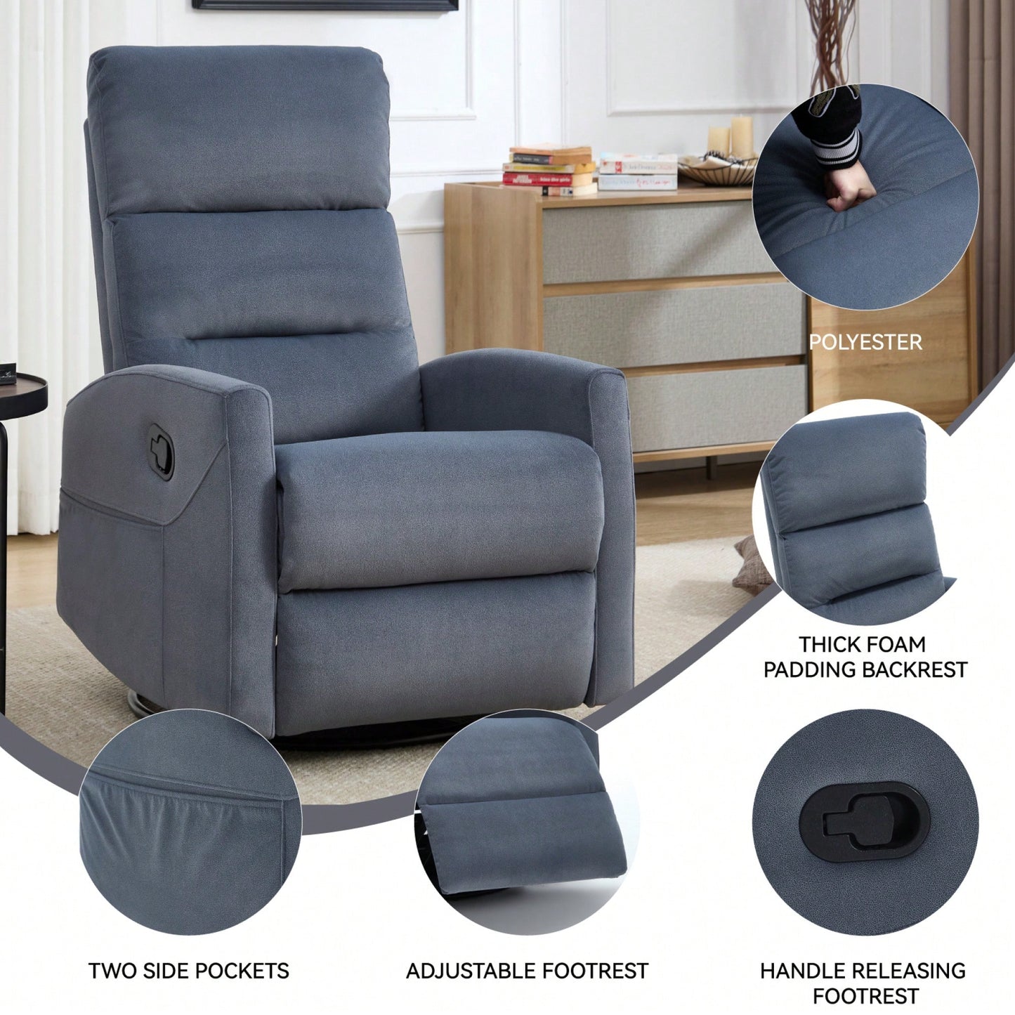 Fabric Manual Recliner Chair With Rocker And Swivel For Living Room Comfort Yellow