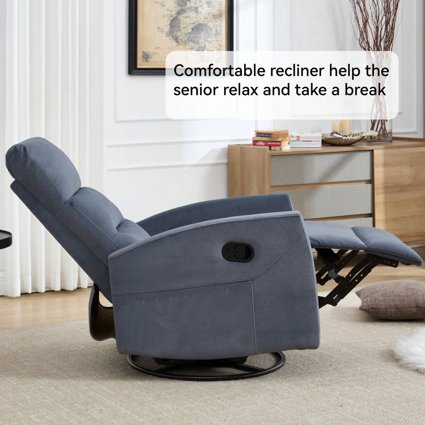 Fabric Manual Recliner Chair With Rocker And Swivel For Living Room Comfort Yellow