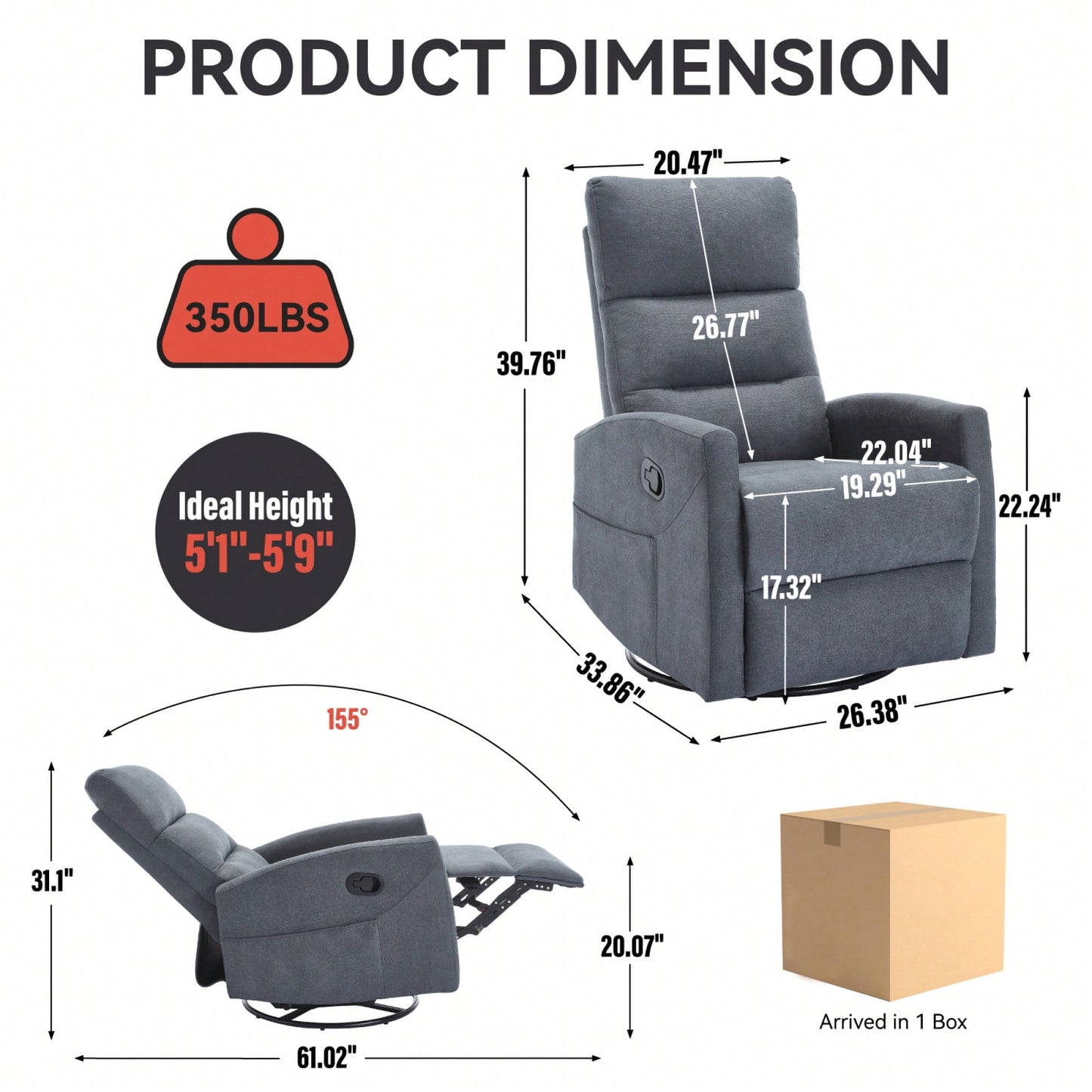 Fabric Manual Recliner Chair With Rocker And Swivel For Living Room Comfort Yellow