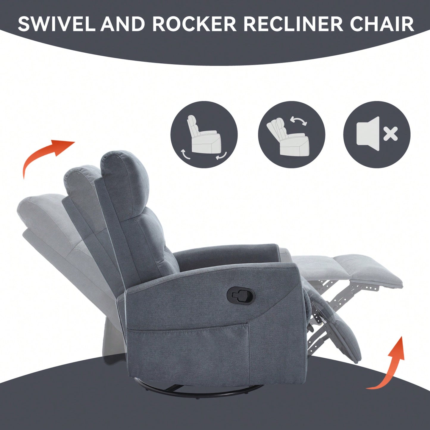 Fabric Manual Recliner Chair With Rocker And Swivel For Living Room Comfort Yellow