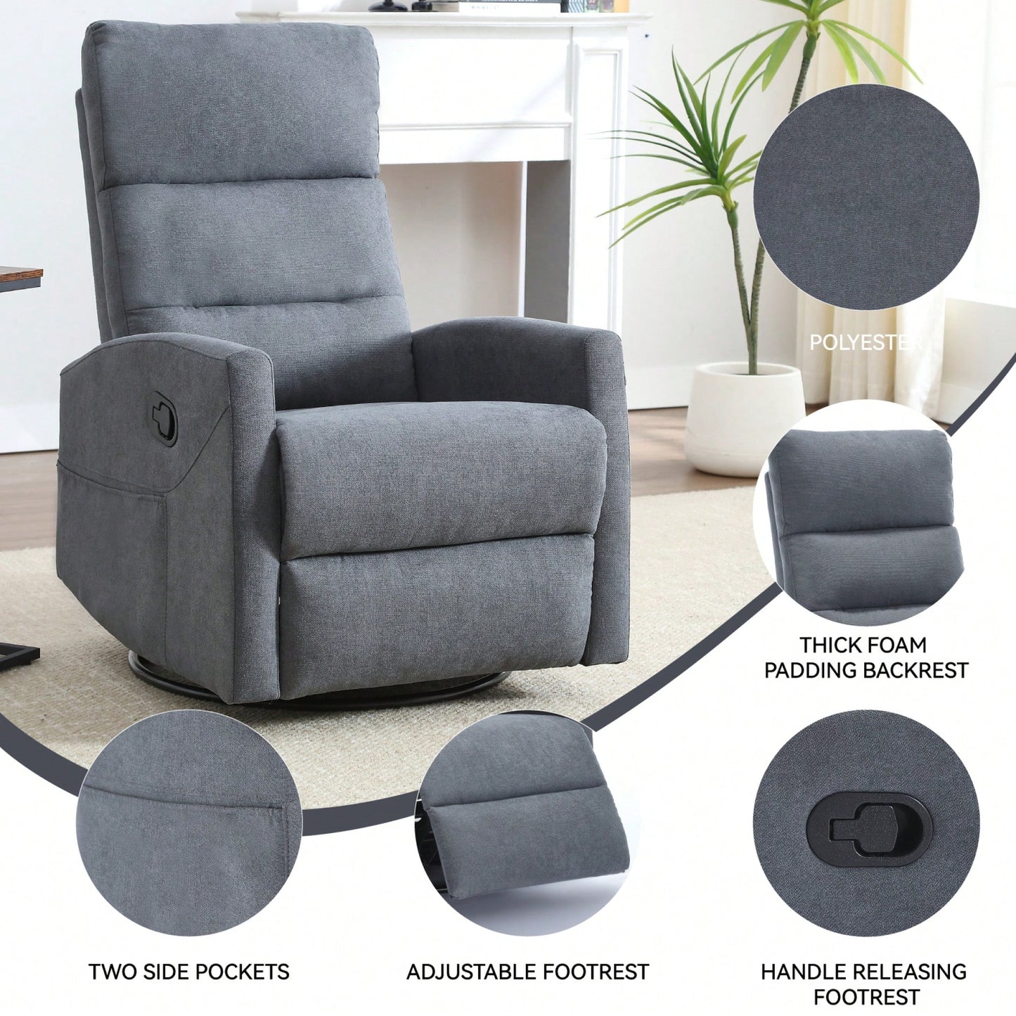 Fabric Manual Recliner Chair With Rocker And Swivel For Living Room Comfort Yellow