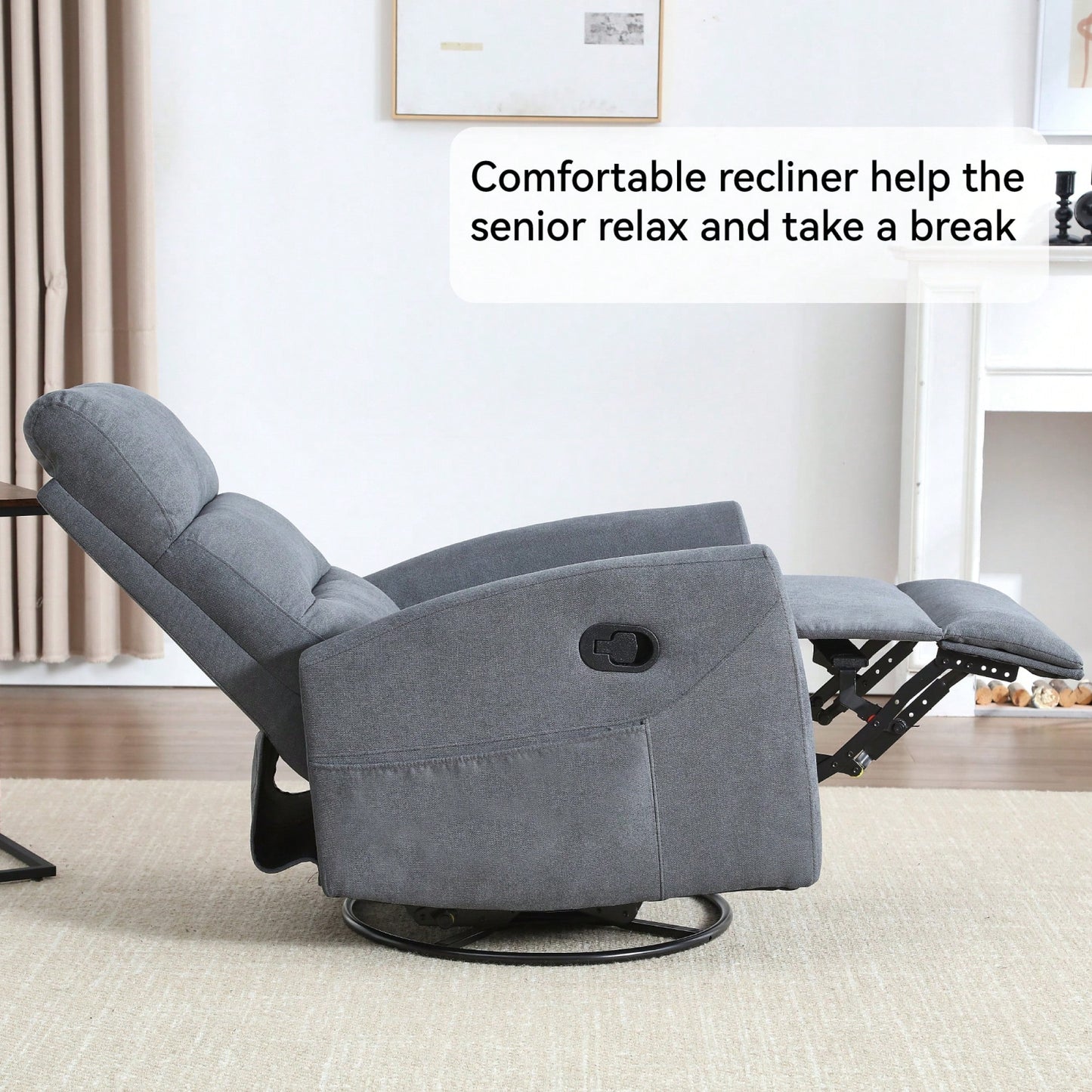 Fabric Manual Recliner Chair With Rocker And Swivel For Living Room Comfort Yellow
