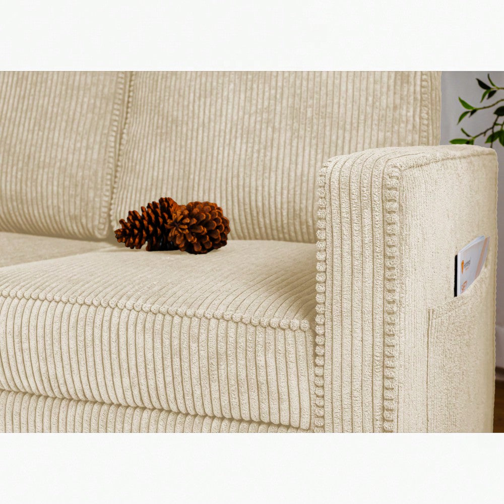 Corduroy Retractable 3 Seater Sofa For Small Spaces Easy Assembly Flexible Design Ideal For Living Rooms And Apartments Cream White