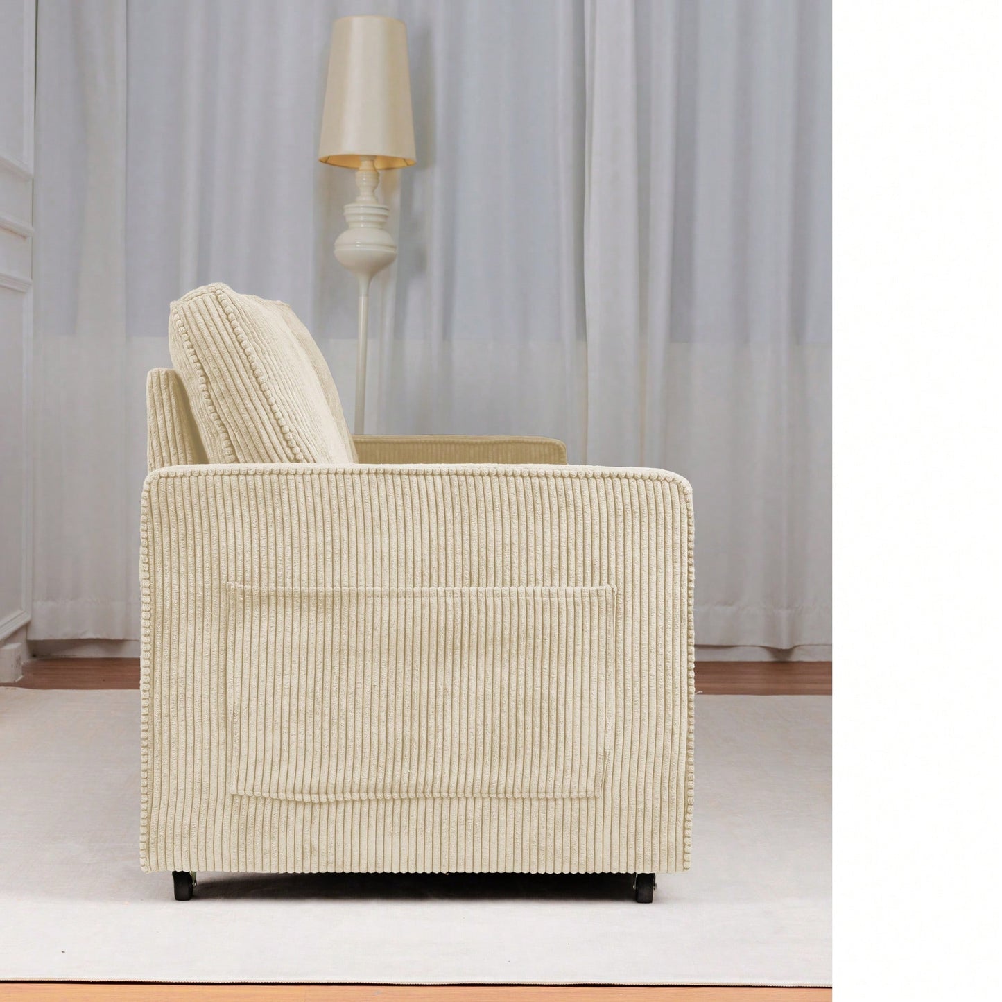 Corduroy Retractable 3 Seater Sofa For Small Spaces Easy Assembly Flexible Design Ideal For Living Rooms And Apartments Cream White