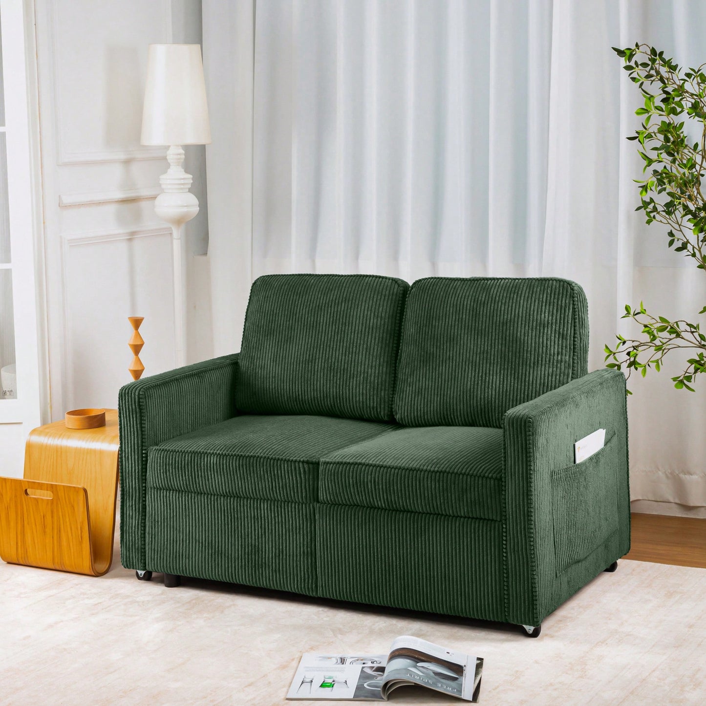 Corduroy Retractable 3 Seater Sofa For Small Spaces Easy Assembly Flexible Design Ideal For Living Rooms And Apartments Cream White