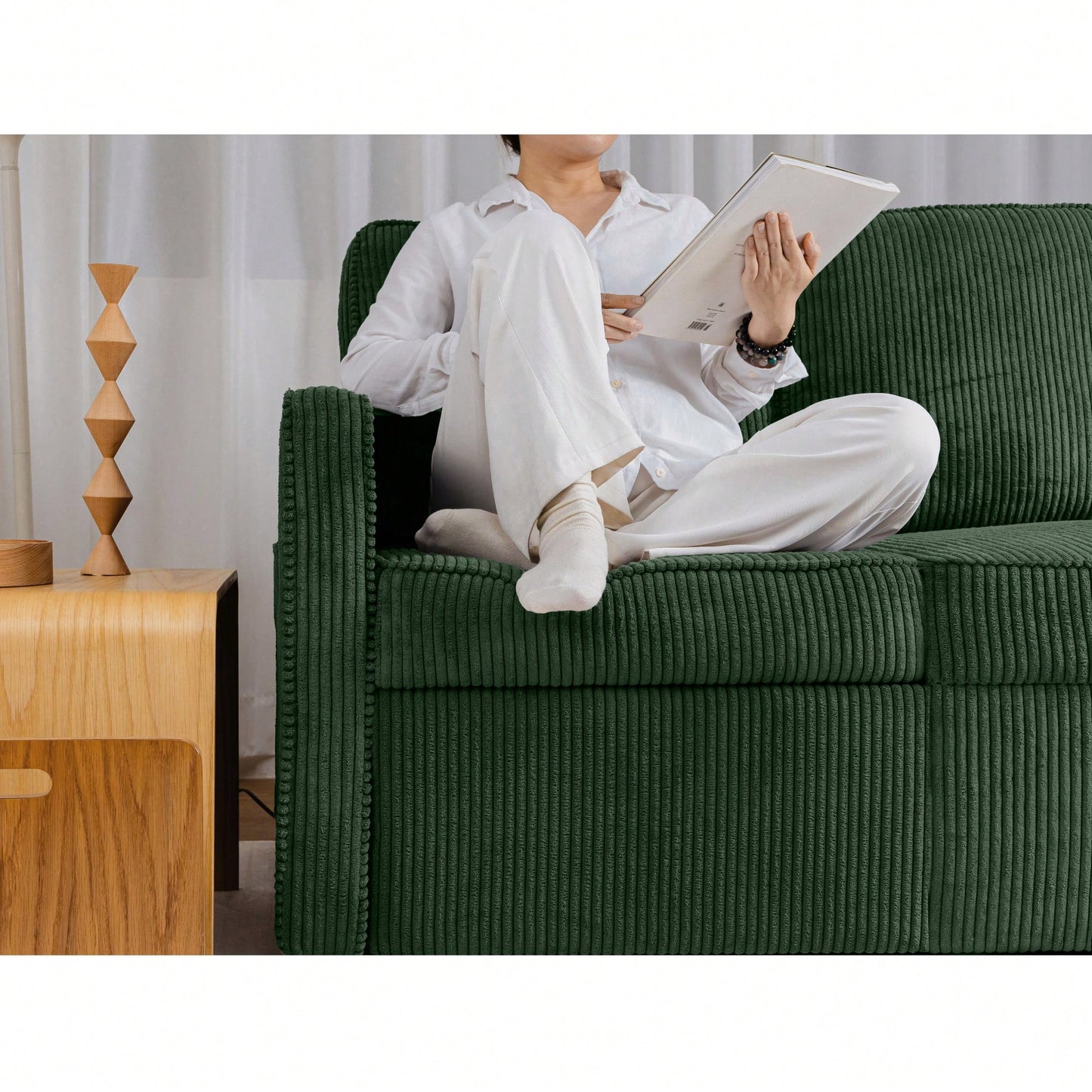 Corduroy Retractable 3 Seater Sofa For Small Spaces Easy Assembly Flexible Design Ideal For Living Rooms And Apartments Cream White