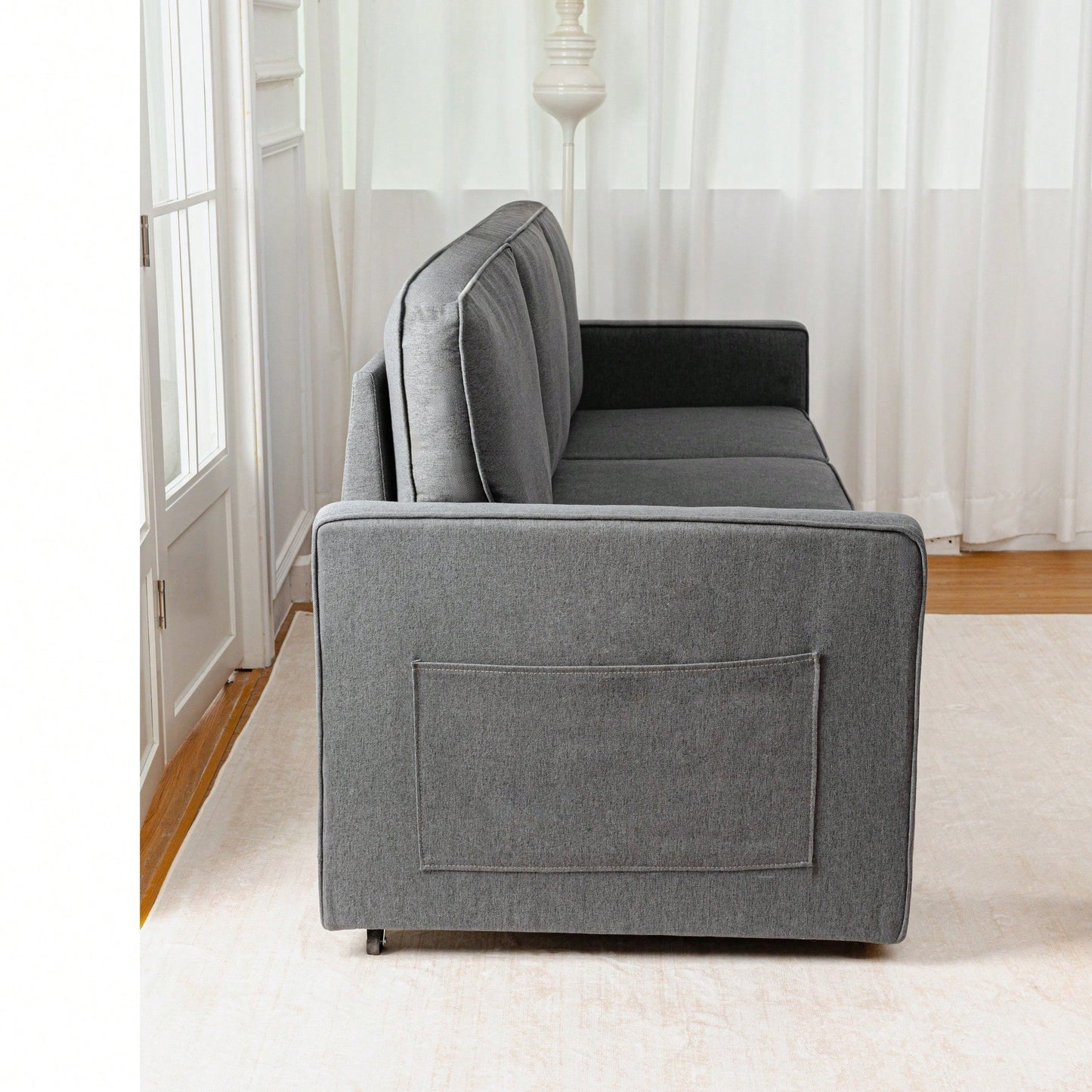Corduroy Retractable 3 Seater Sofa For Small Spaces Easy Assembly Flexible Design Ideal For Living Rooms And Apartments Cream White