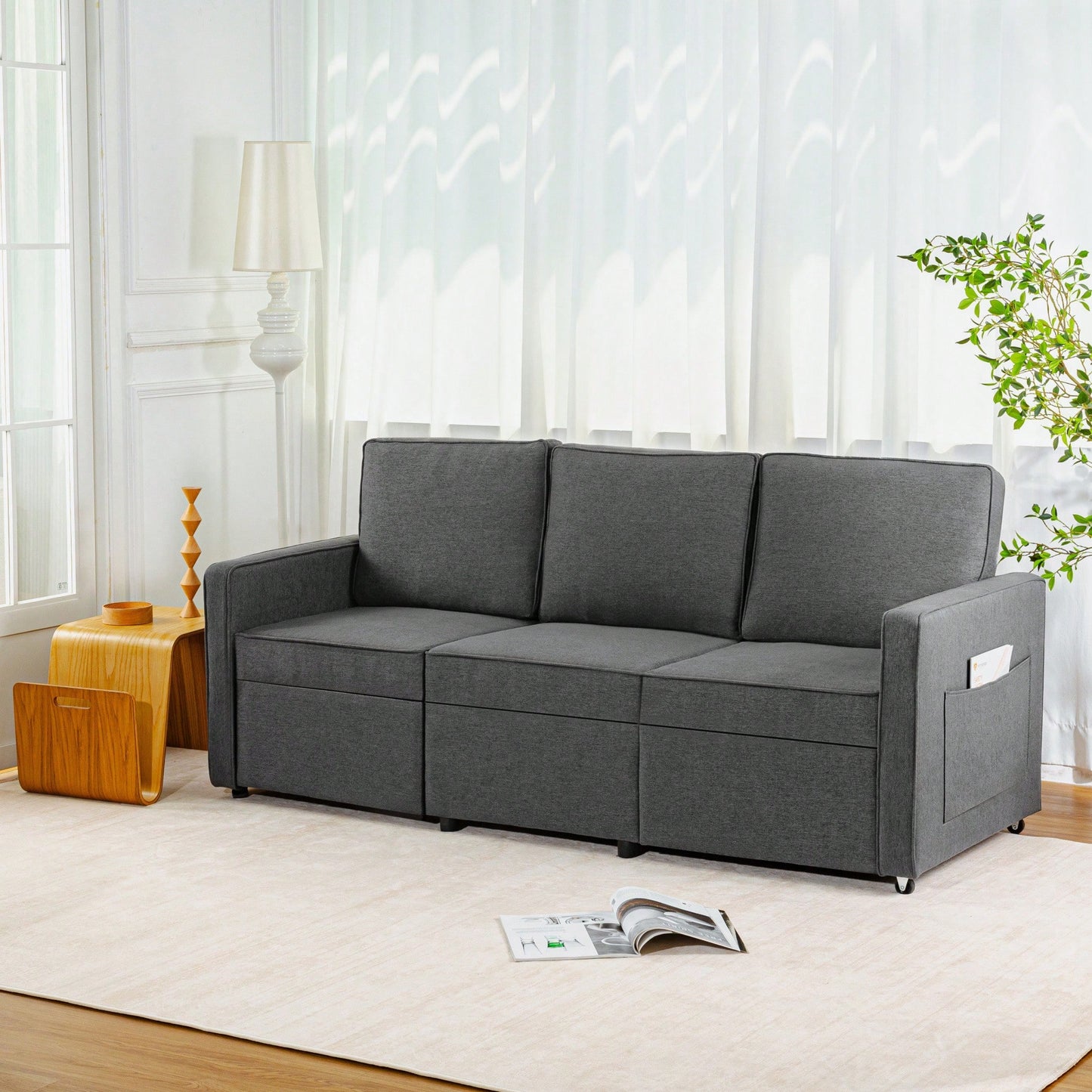 Corduroy Retractable 3 Seater Sofa For Small Spaces Easy Assembly Flexible Design Ideal For Living Rooms And Apartments Cream White