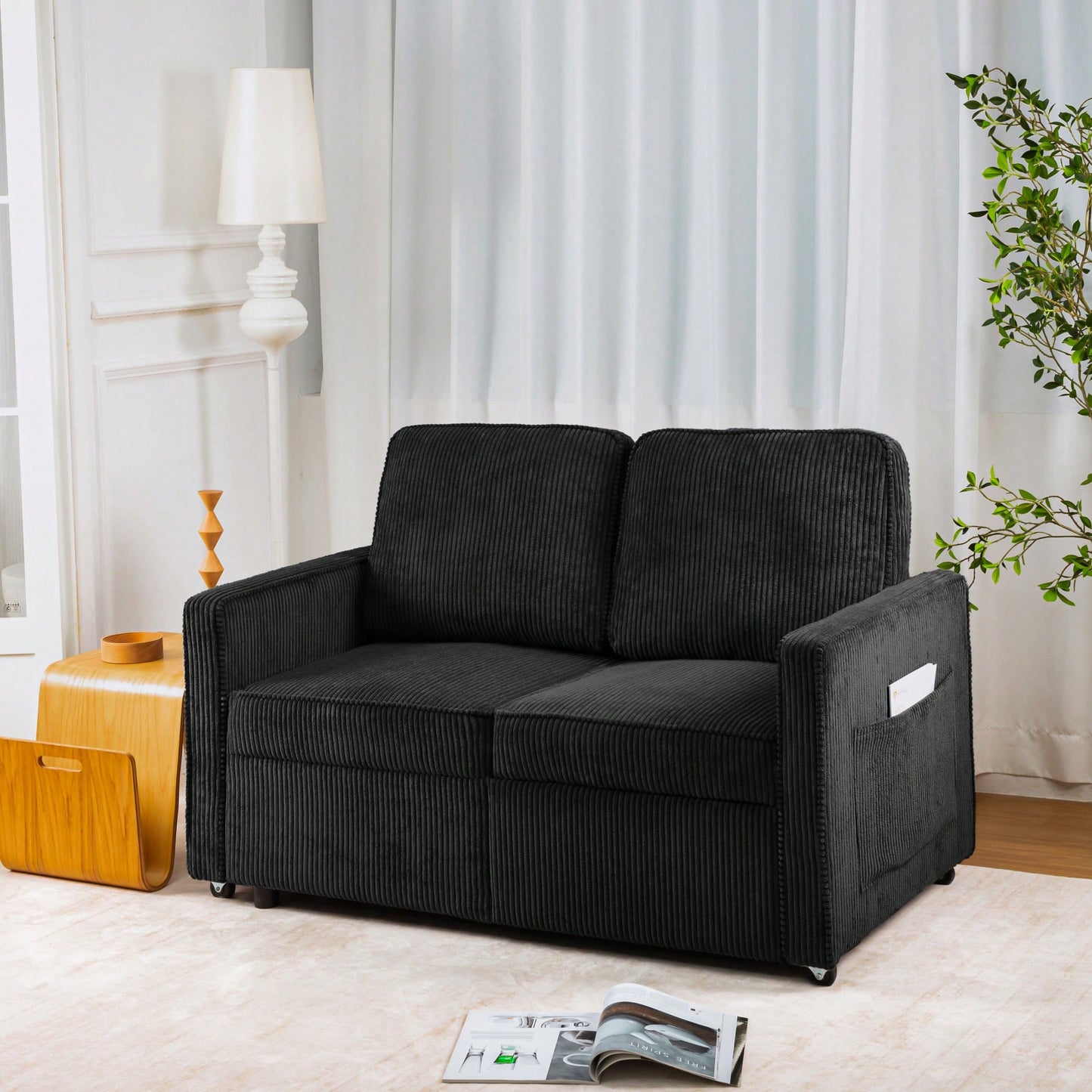Corduroy Retractable 3 Seater Sofa For Small Spaces Easy Assembly Flexible Design Ideal For Living Rooms And Apartments Cream White