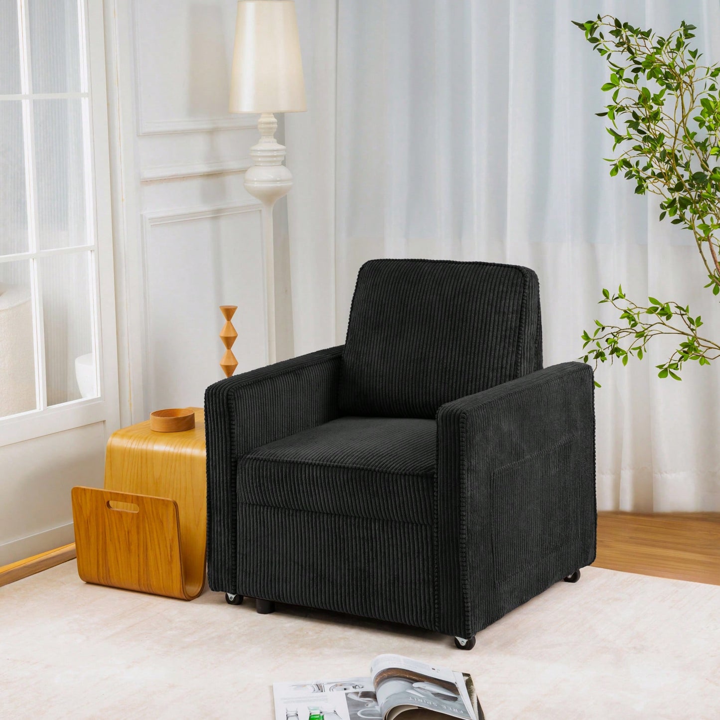 Corduroy Retractable 3 Seater Sofa For Small Spaces Easy Assembly Flexible Design Ideal For Living Rooms And Apartments Cream White