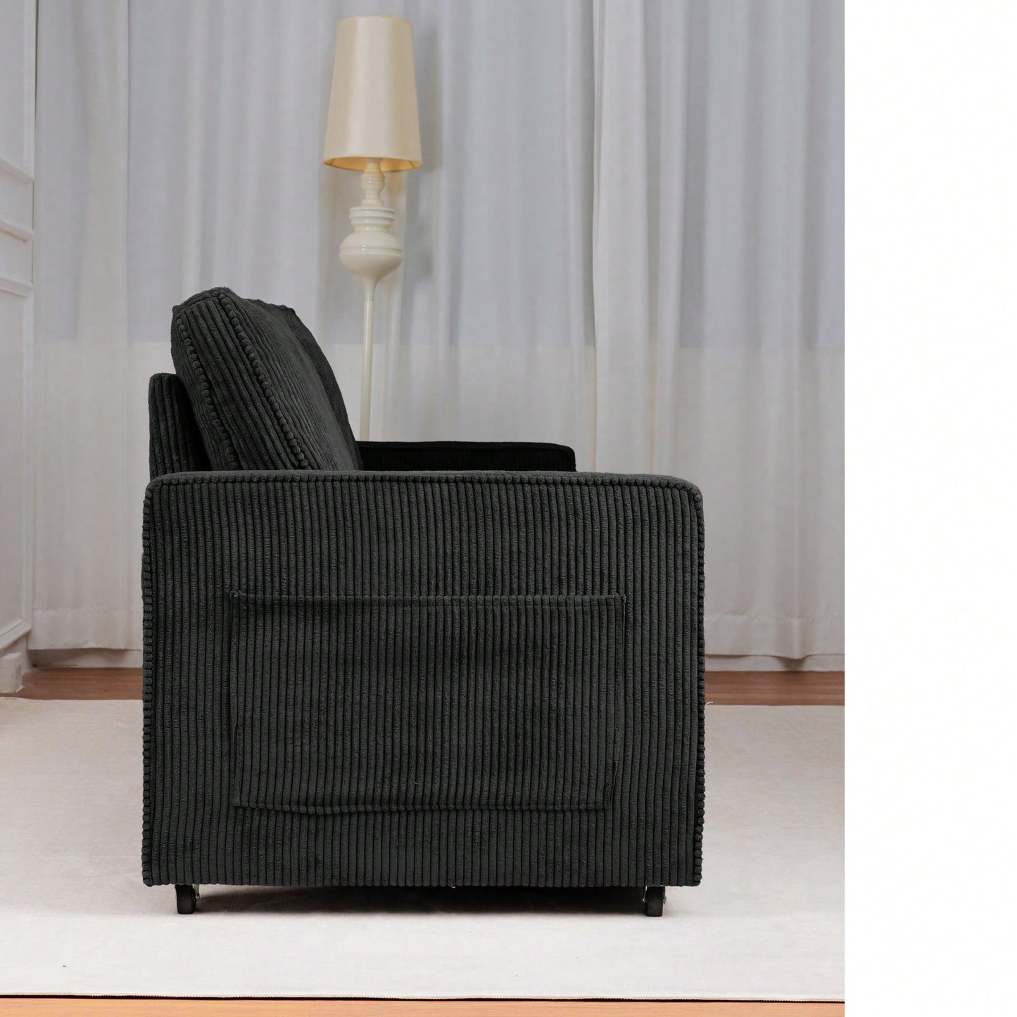 Corduroy Retractable 3 Seater Sofa For Small Spaces Easy Assembly Flexible Design Ideal For Living Rooms And Apartments Cream White