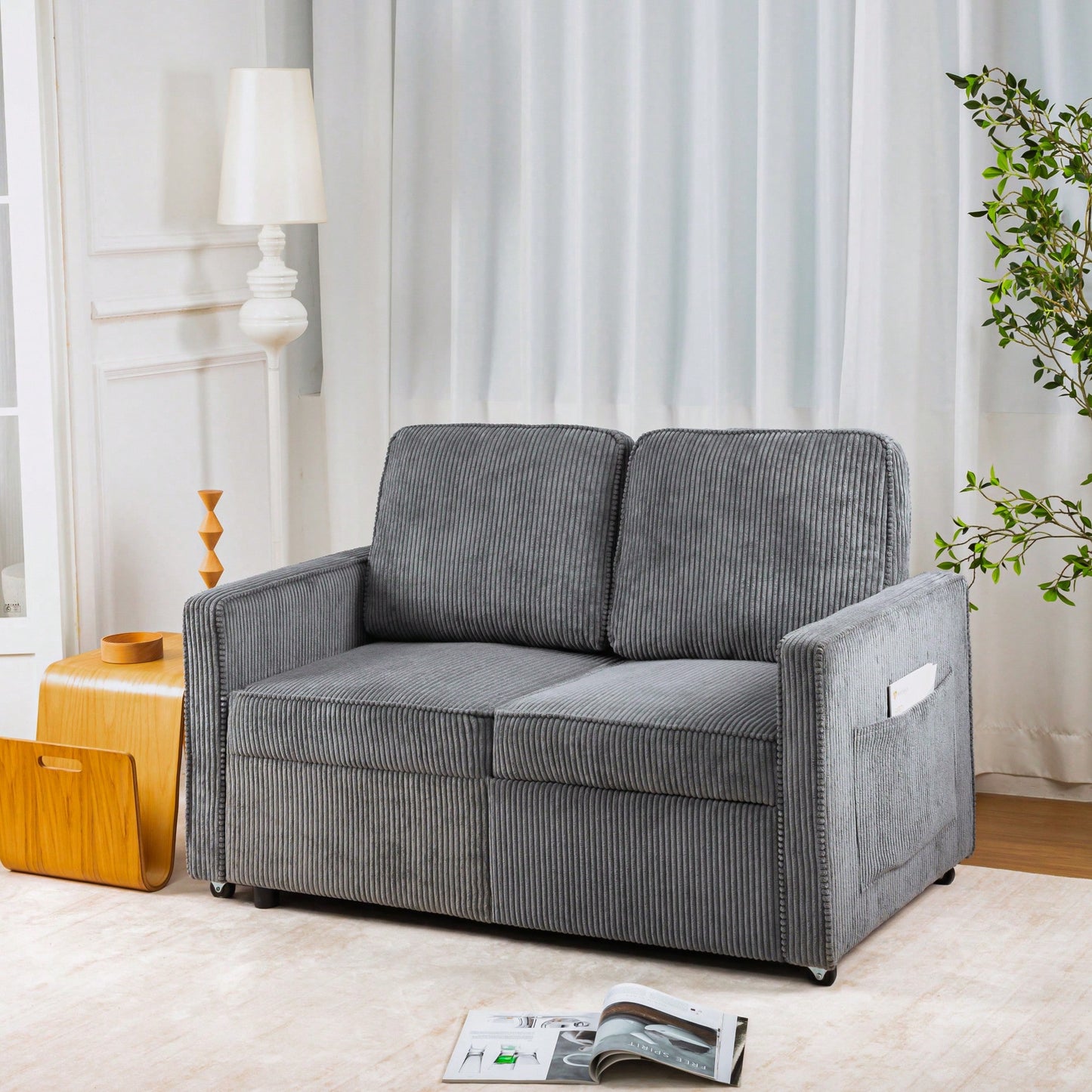 Corduroy Retractable 3 Seater Sofa For Small Spaces Easy Assembly Flexible Design Ideal For Living Rooms And Apartments Cream White