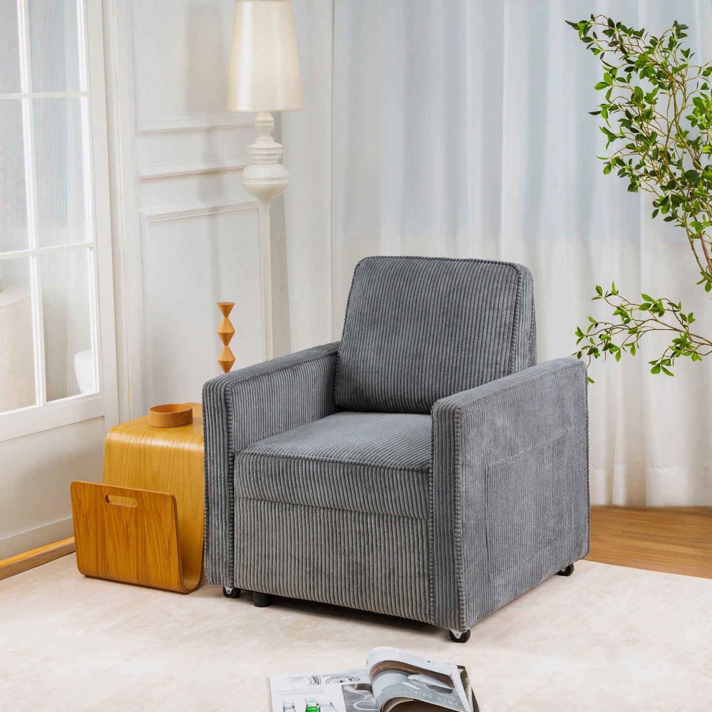 Corduroy Retractable 3 Seater Sofa For Small Spaces Easy Assembly Flexible Design Ideal For Living Rooms And Apartments Cream White