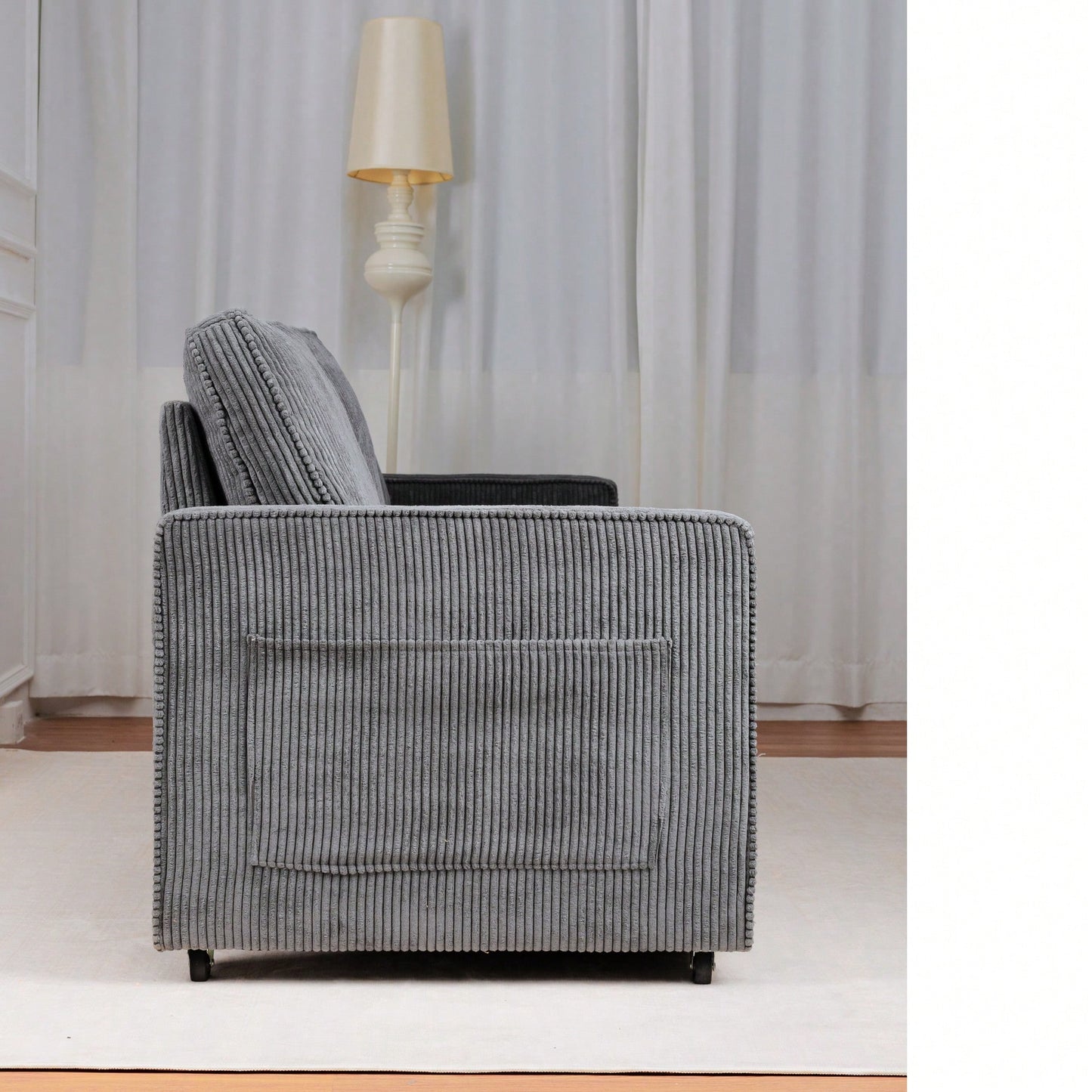 Corduroy Retractable 3 Seater Sofa For Small Spaces Easy Assembly Flexible Design Ideal For Living Rooms And Apartments Cream White