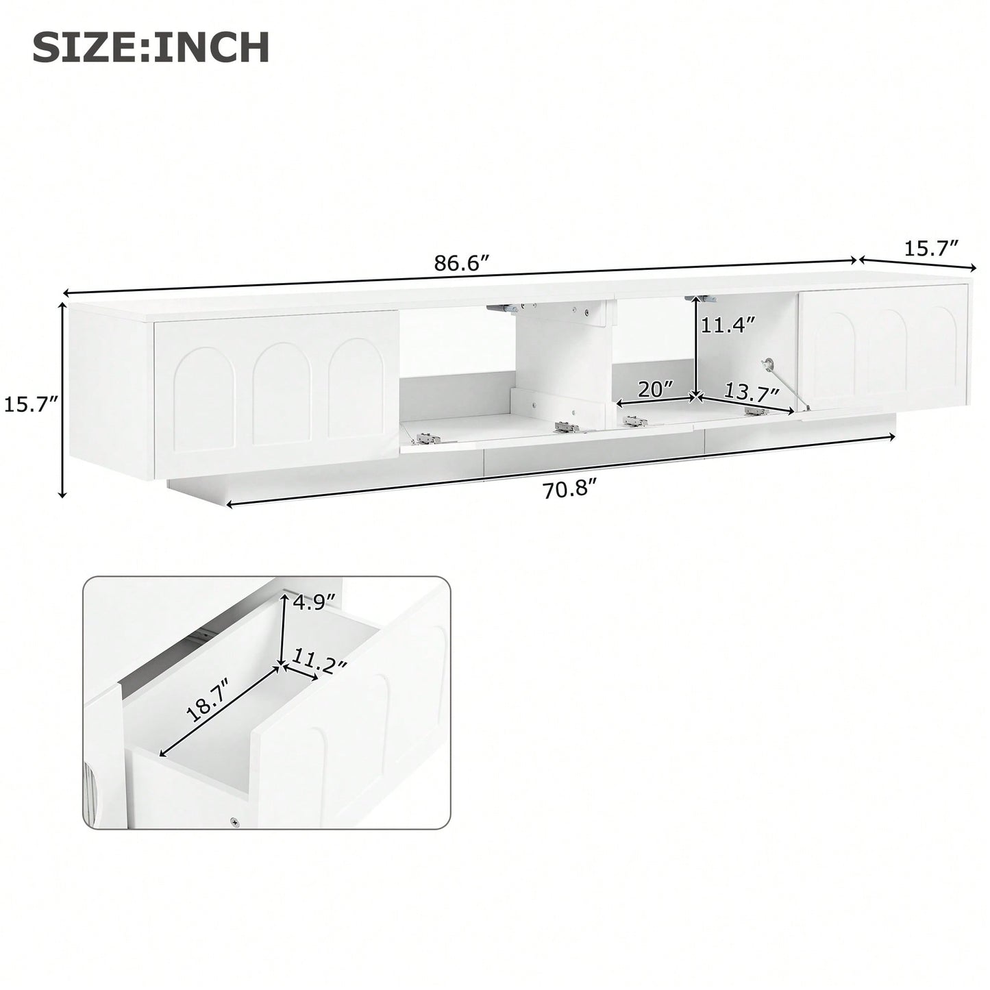 Stylish TV Stand With Fluted Glass Doors For TVs Up To 95 Inches, Functional Media Console With Arched Cabinet Doors And APP-Controlled LED Lights, Modern Entertainment Center In White