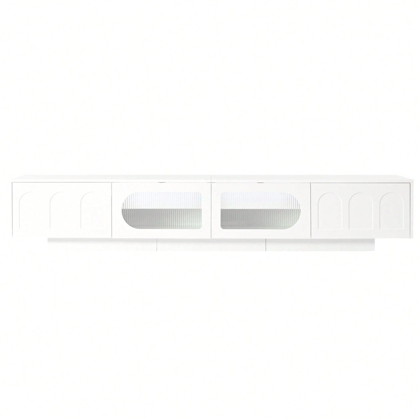 Stylish TV Stand With Fluted Glass Doors For TVs Up To 95 Inches, Functional Media Console With Arched Cabinet Doors And APP-Controlled LED Lights, Modern Entertainment Center In White