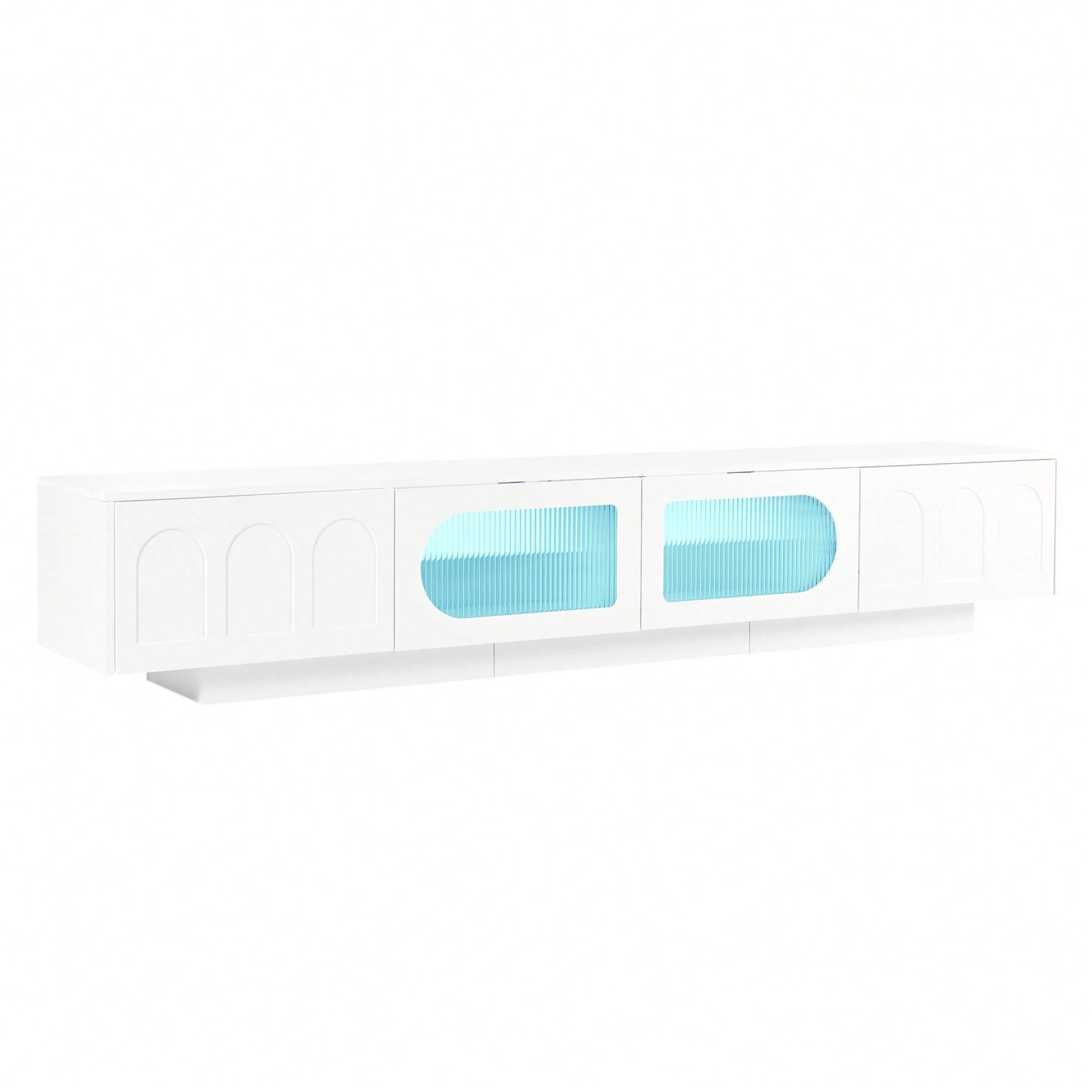 Stylish TV Stand With Fluted Glass Doors For TVs Up To 95 Inches, Functional Media Console With Arched Cabinet Doors And APP-Controlled LED Lights, Modern Entertainment Center In White