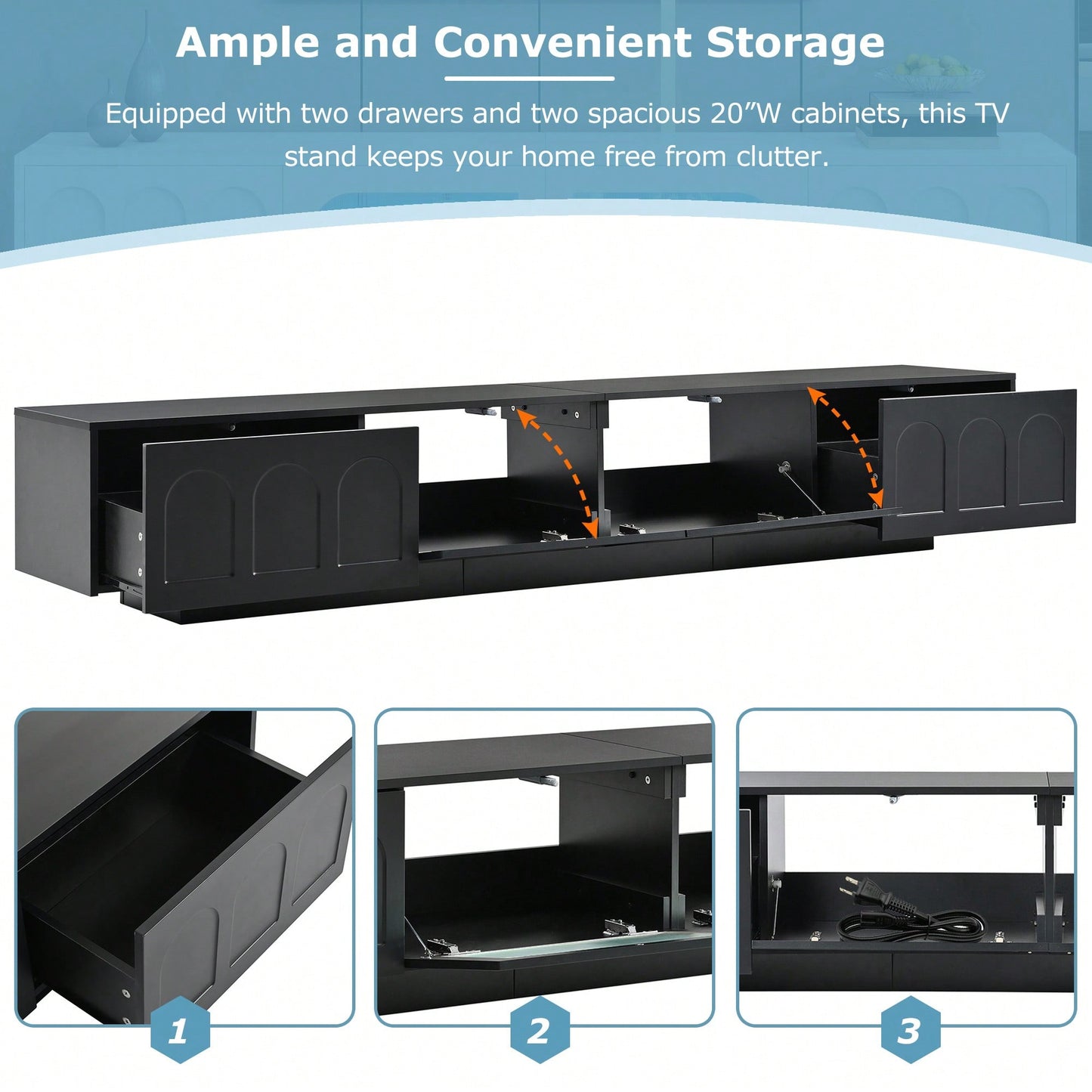 Stylish TV Stand With Fluted Glass Doors For TVs Up To 95 Inches, Functional Media Console With Arched Cabinet Doors And APP-Controlled LED Lights, Modern Entertainment Center In White