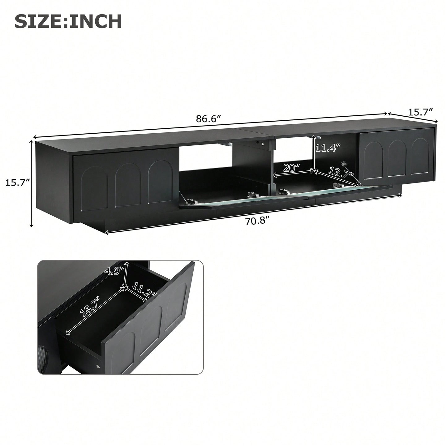 Stylish TV Stand With Fluted Glass Doors For TVs Up To 95 Inches, Functional Media Console With Arched Cabinet Doors And APP-Controlled LED Lights, Modern Entertainment Center In White