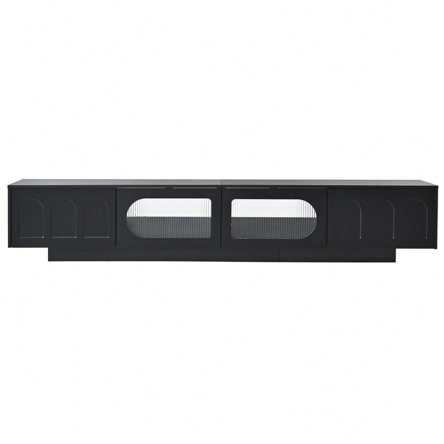 Stylish TV Stand With Fluted Glass Doors For TVs Up To 95 Inches, Functional Media Console With Arched Cabinet Doors And APP-Controlled LED Lights, Modern Entertainment Center In White